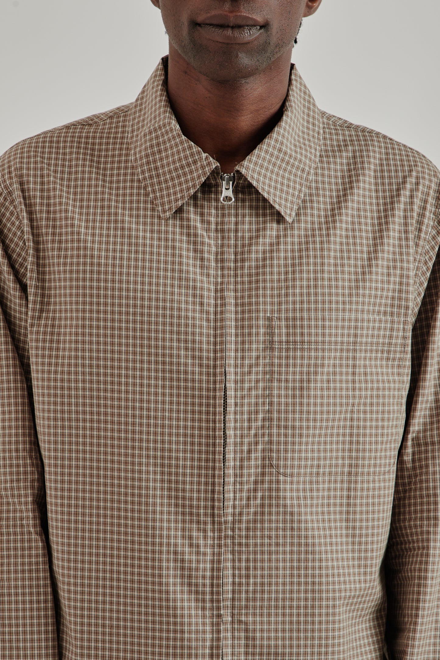 Another Aspect SS26 Another Zip Shirt 1.0 JPN Khaki Brown Check1369