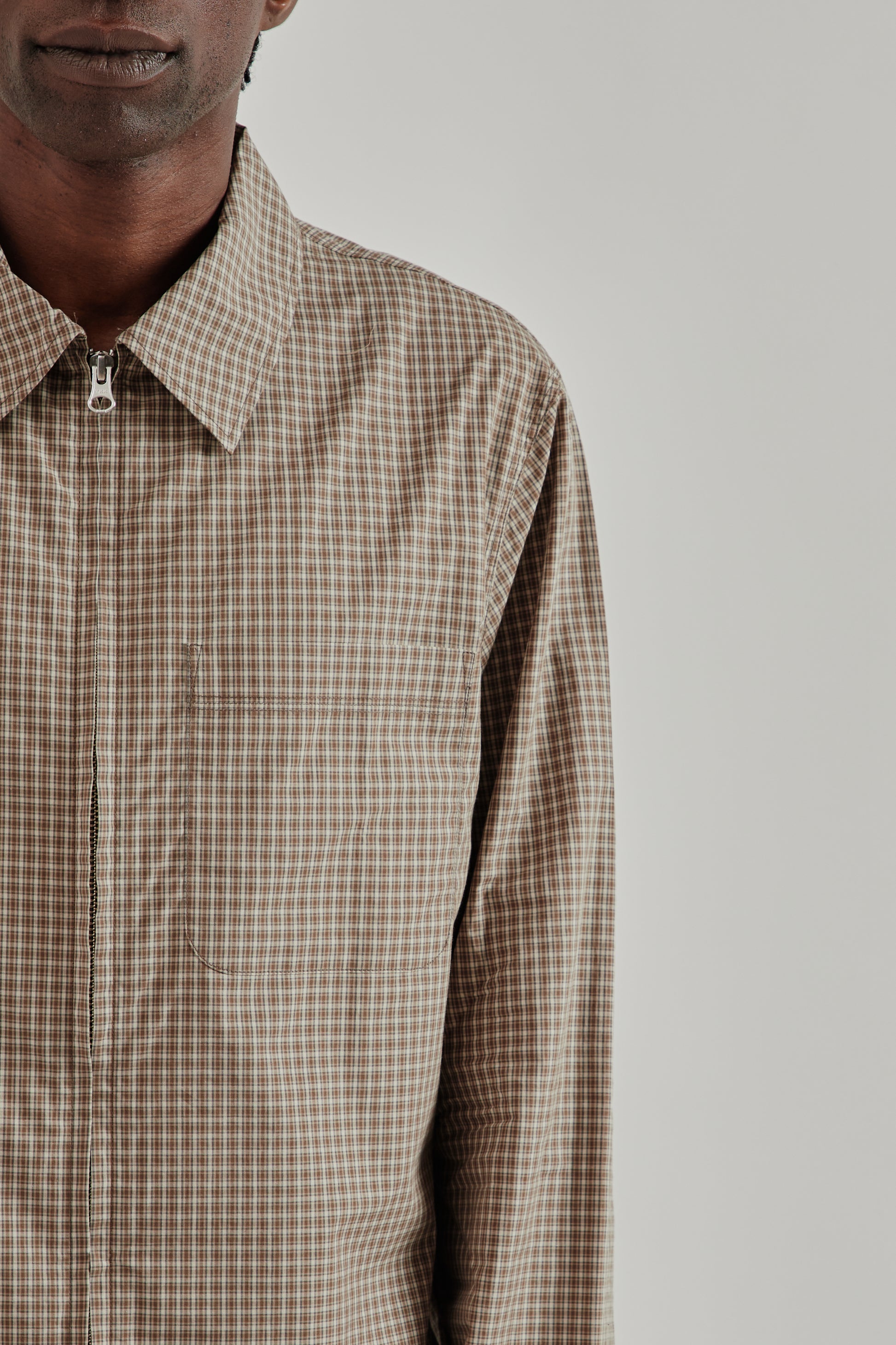 Another Aspect SS26 Another Zip Shirt 1.0 JPN Khaki Brown Check1370