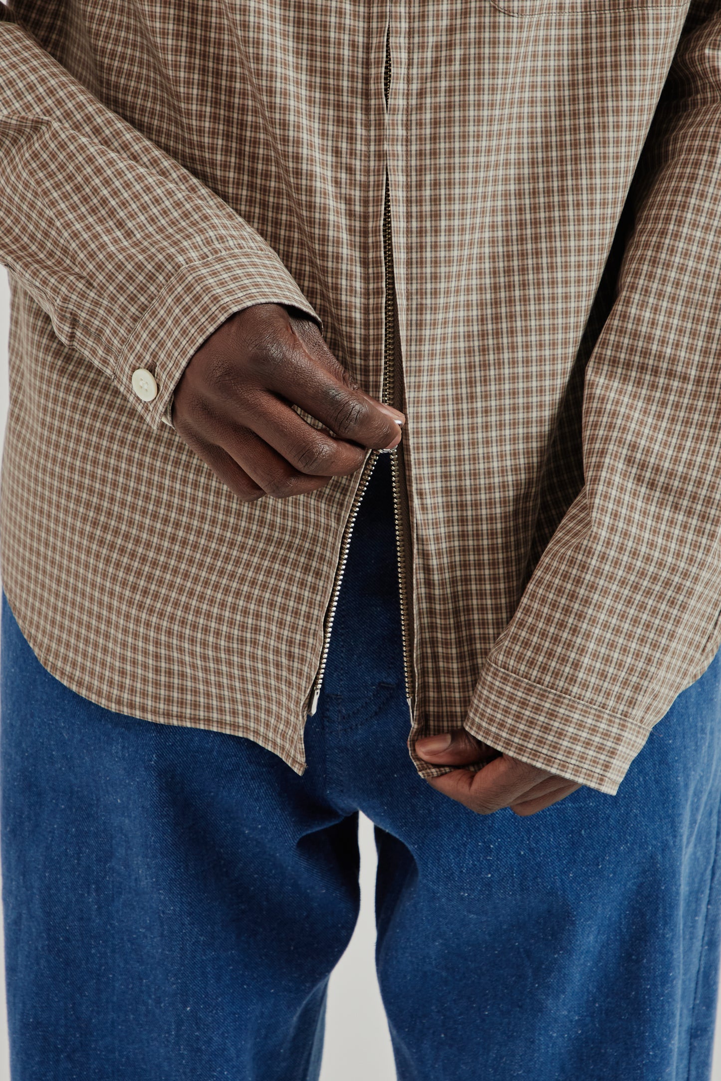 Another Aspect SS26 Another Zip Shirt 1.0 JPN Khaki Brown Check1372
