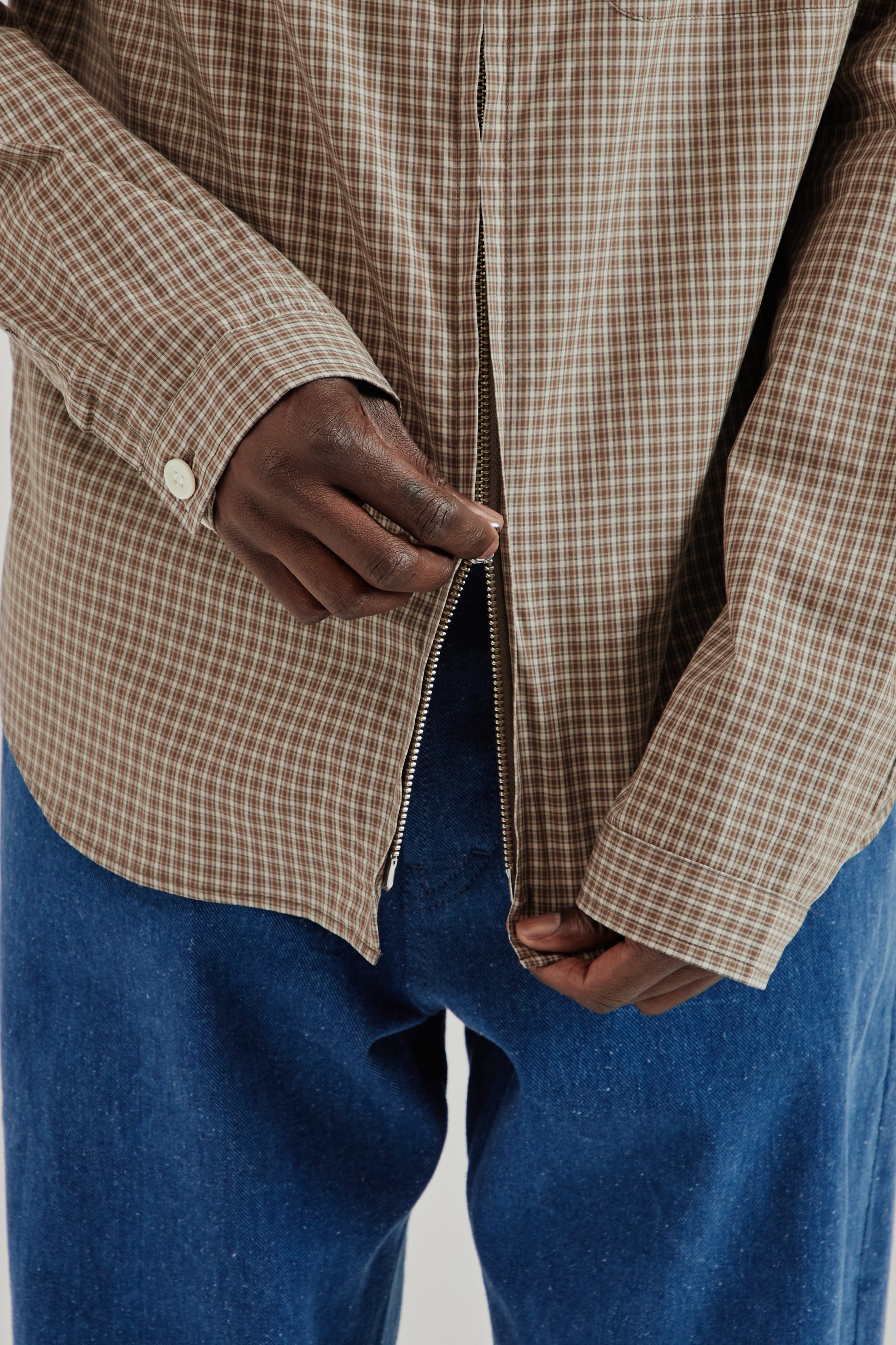 Another Aspect SS26 Another Zip Shirt 1.0 JPN Khaki Brown Check1372