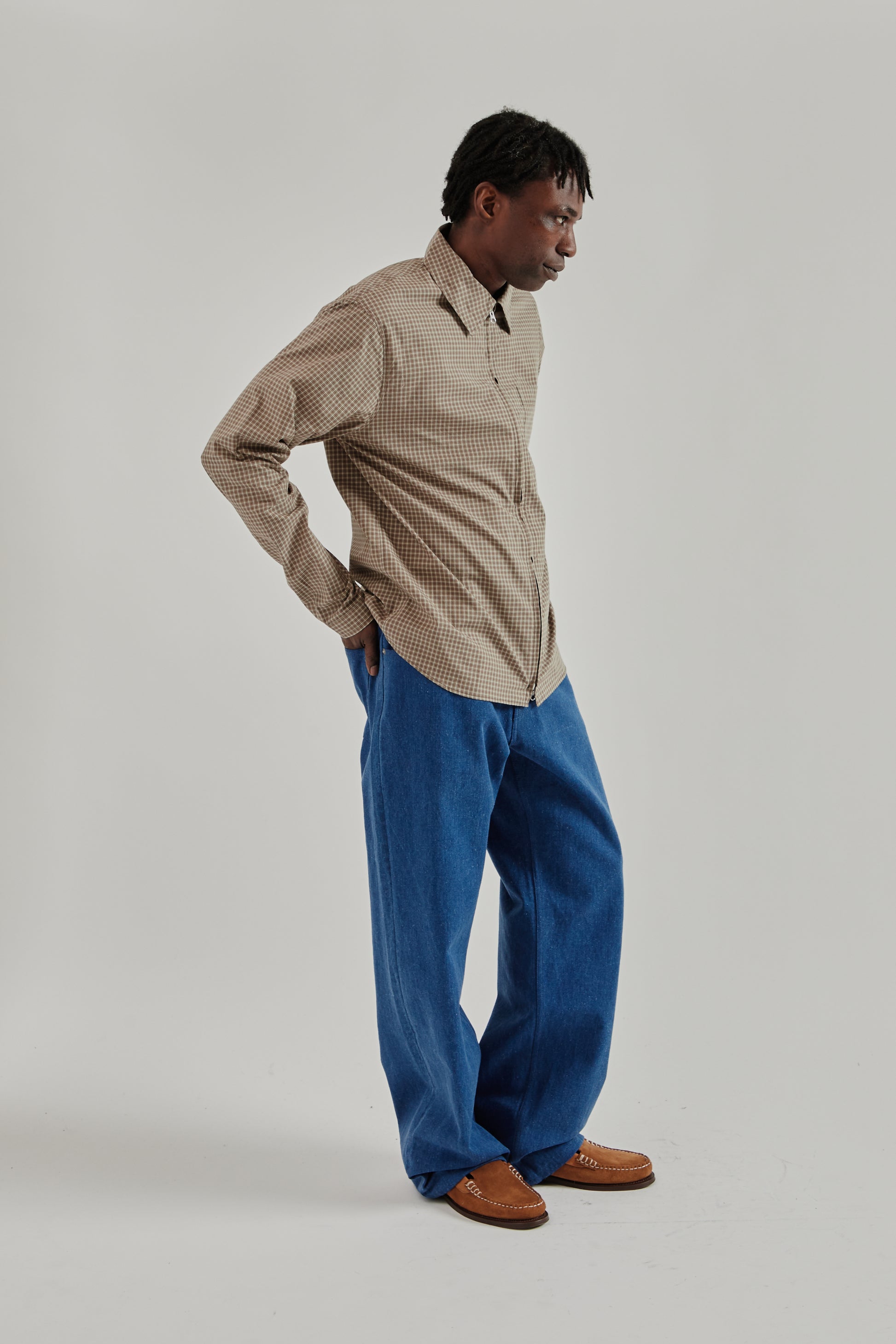 Another Aspect SS26 Another Zip Shirt 1.0 JPN Khaki Brown Check1375