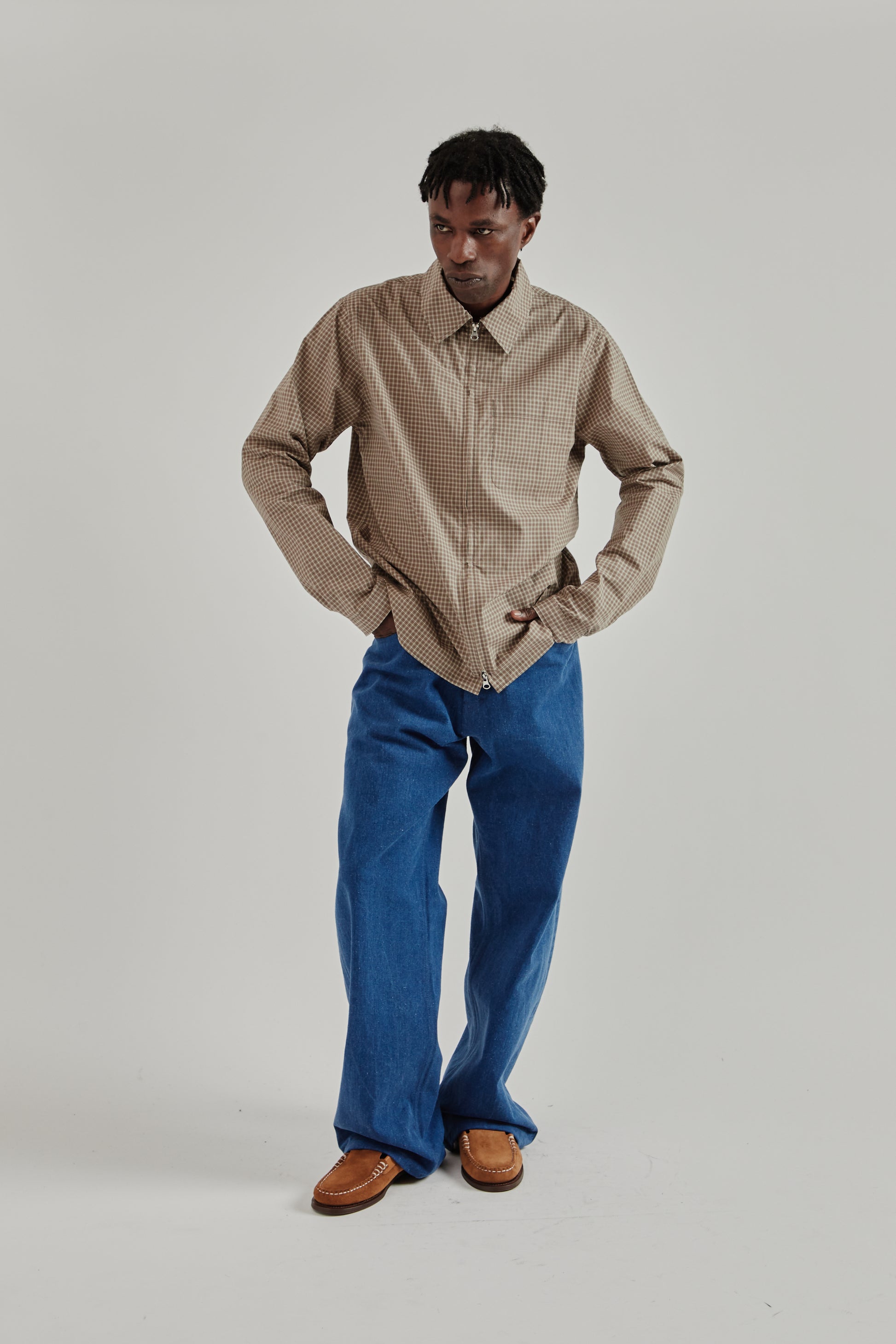 Another Aspect SS26 Another Zip Shirt 1.0 JPN Khaki Brown Check1377