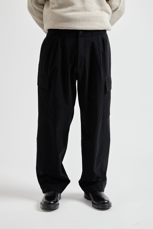 Strech Woolly Nylon Parachute Cargo Pants - Black
