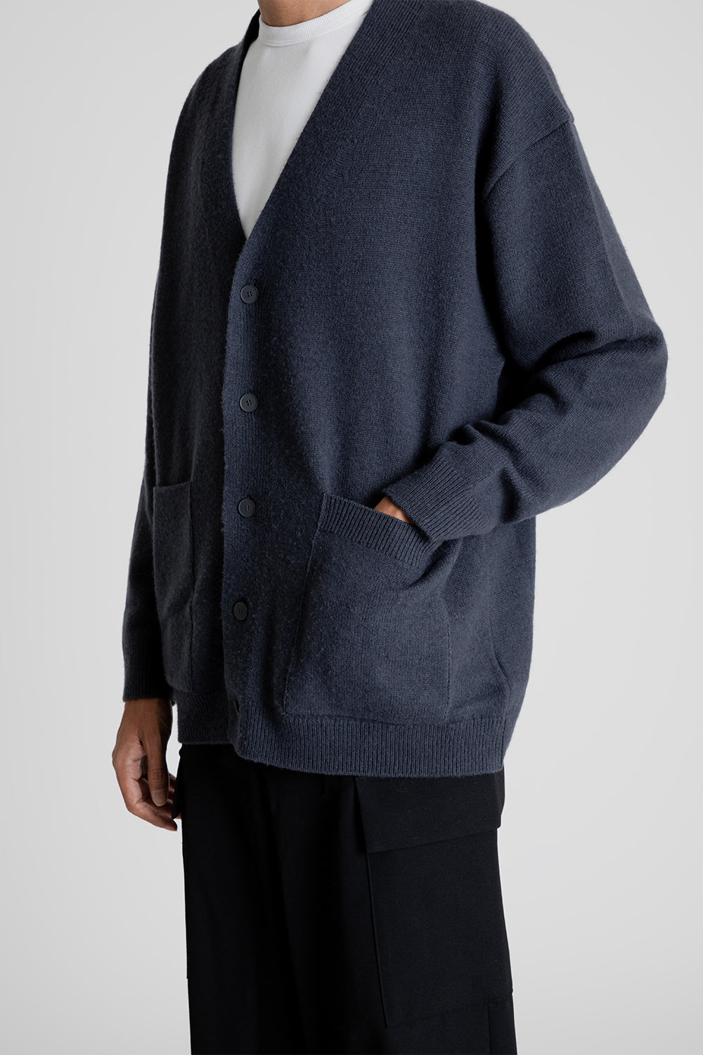 Wool Cotton Brushed Oversized Cardigan - Charcoal Grey