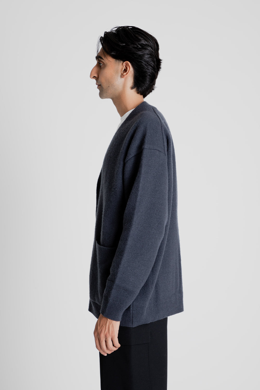 ATON Wool Cotton Brushed Oversized Cardigan in Charcoal Grey