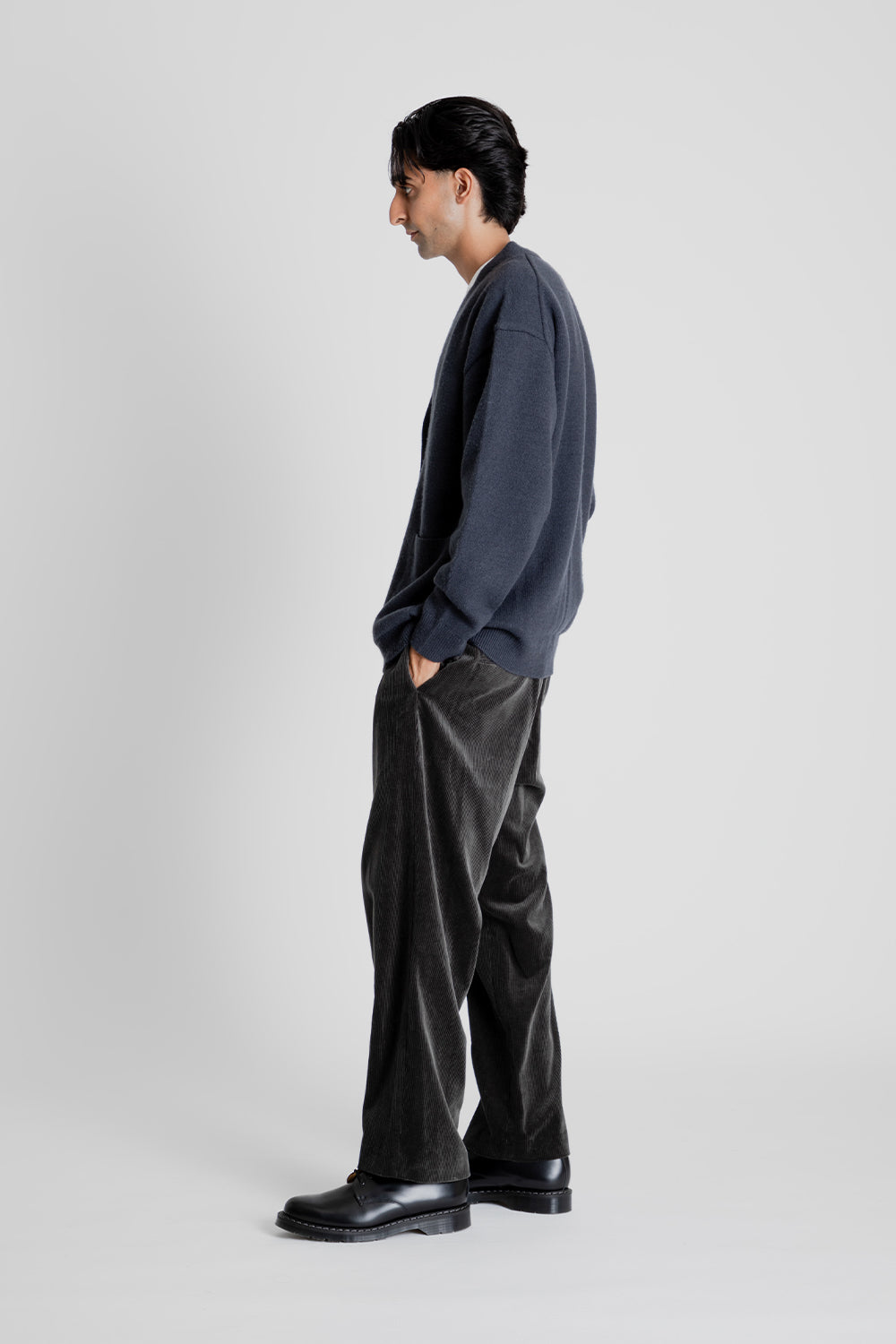ATON Suvin Corduroy Easy Wide Pants in Charcoal Gray