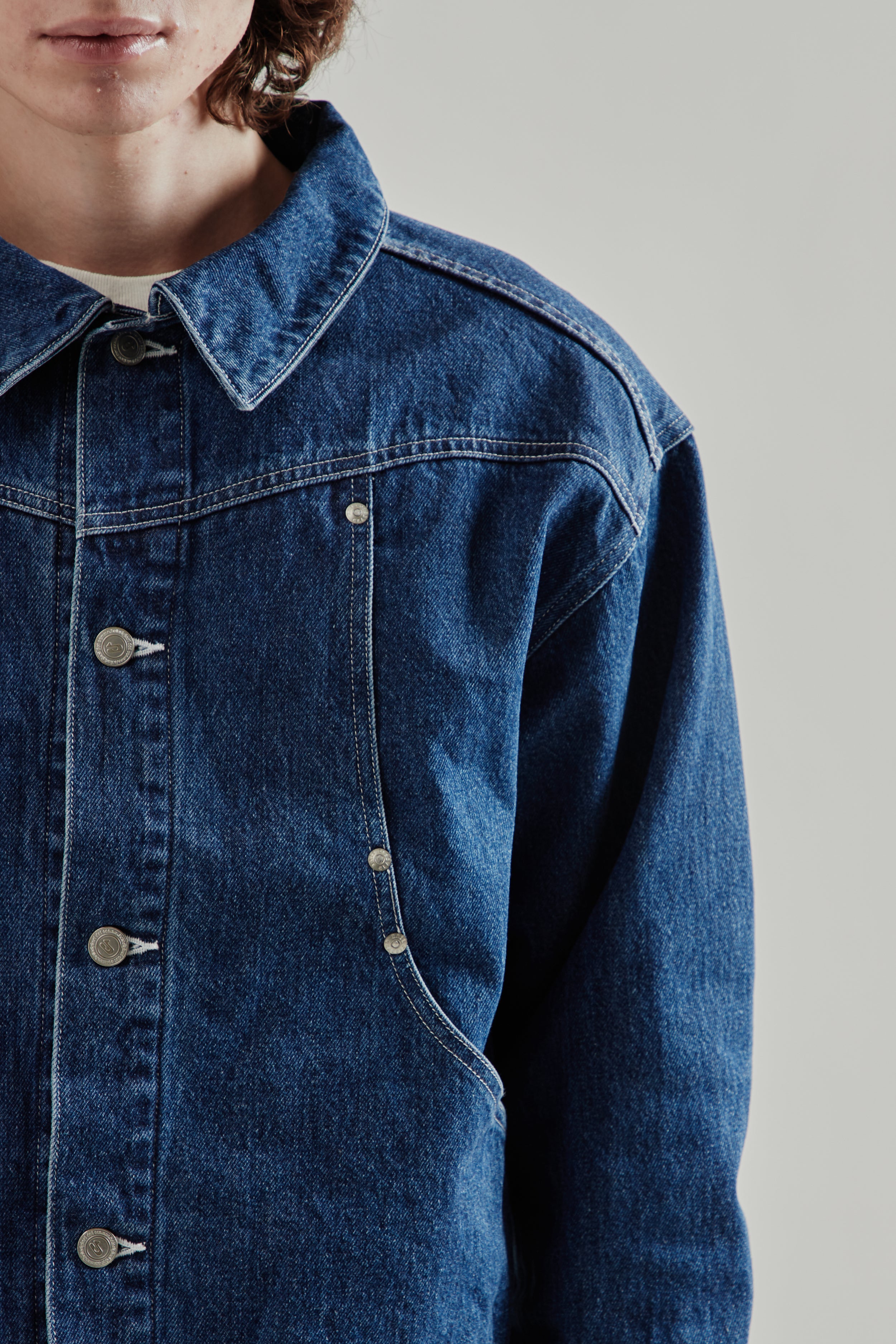 【BAL】CURB POCKET DENIM JACKET BAL Carb Pocket Washed Denim Jacket - Washed Indigo | Wallace