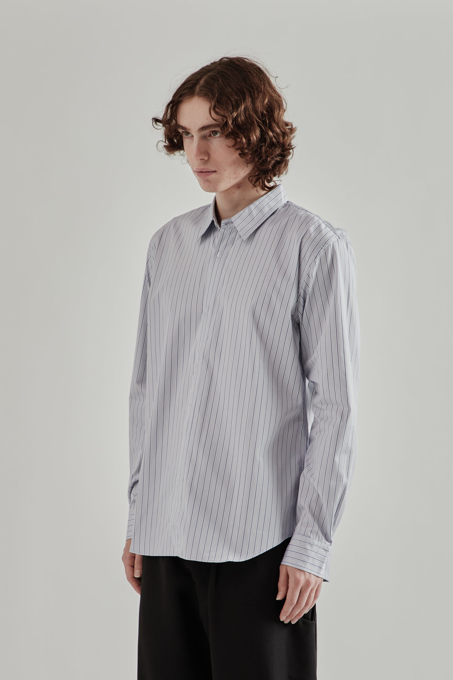 Half Fly Button Shirt - Blue Stripe