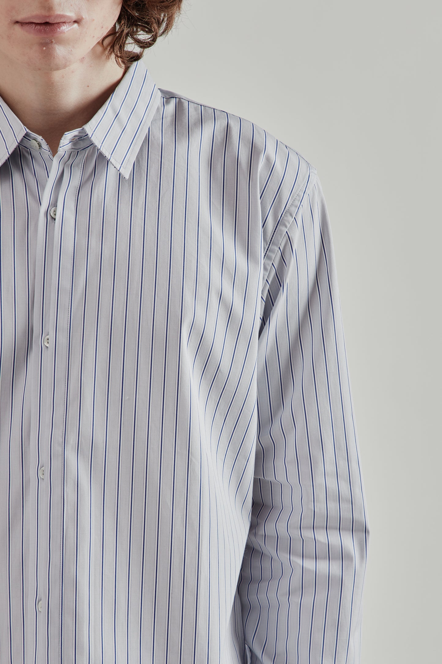 Half Fly Button Shirt - Blue Stripe