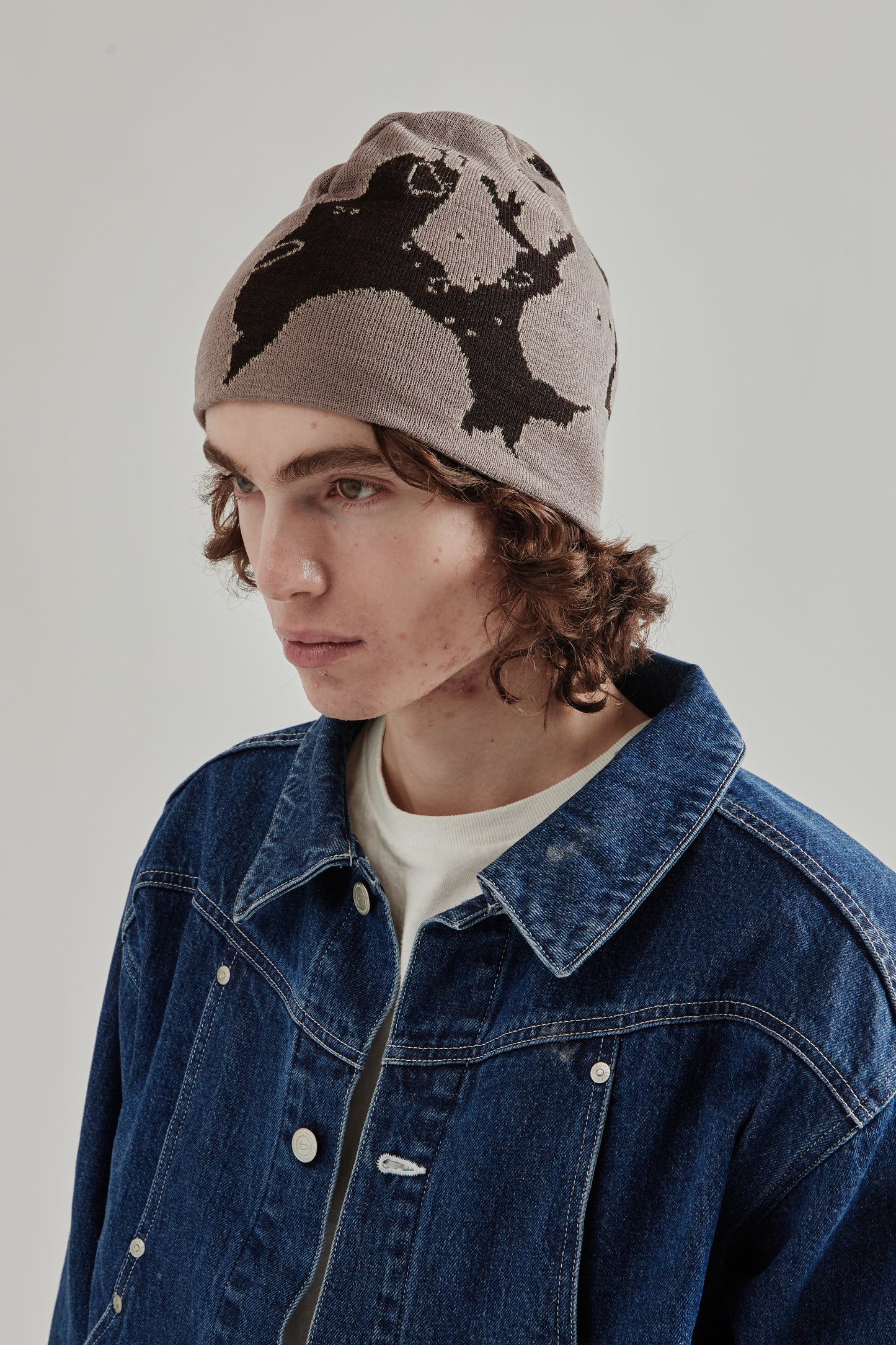 Jacquard Soft Beanie Hat - Dark Rose
