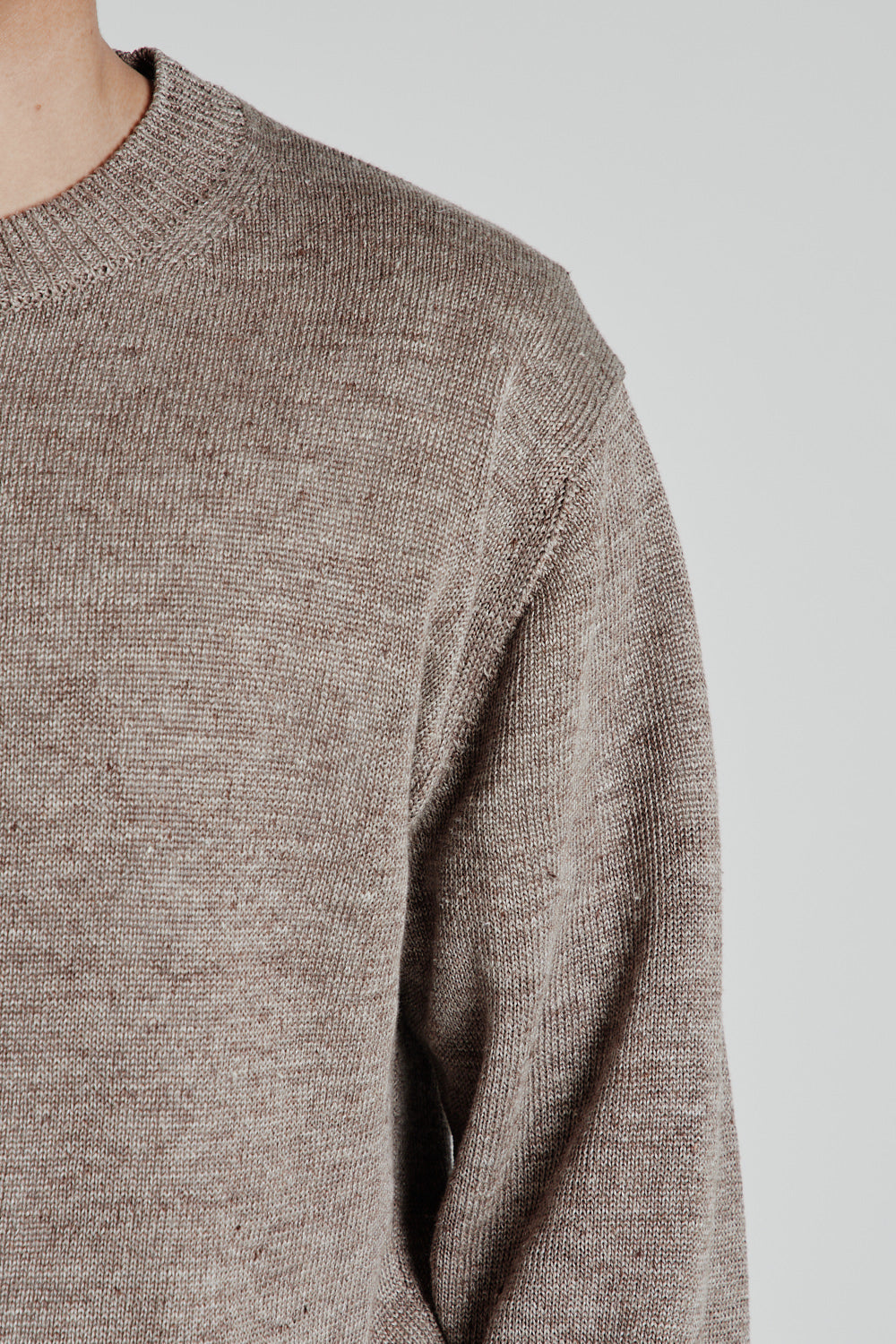 Washed High Count Linen Crew Neck - Brown