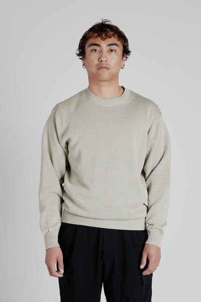 BATONER Washed High Count Linen Crew Neck - Natural | Wallace