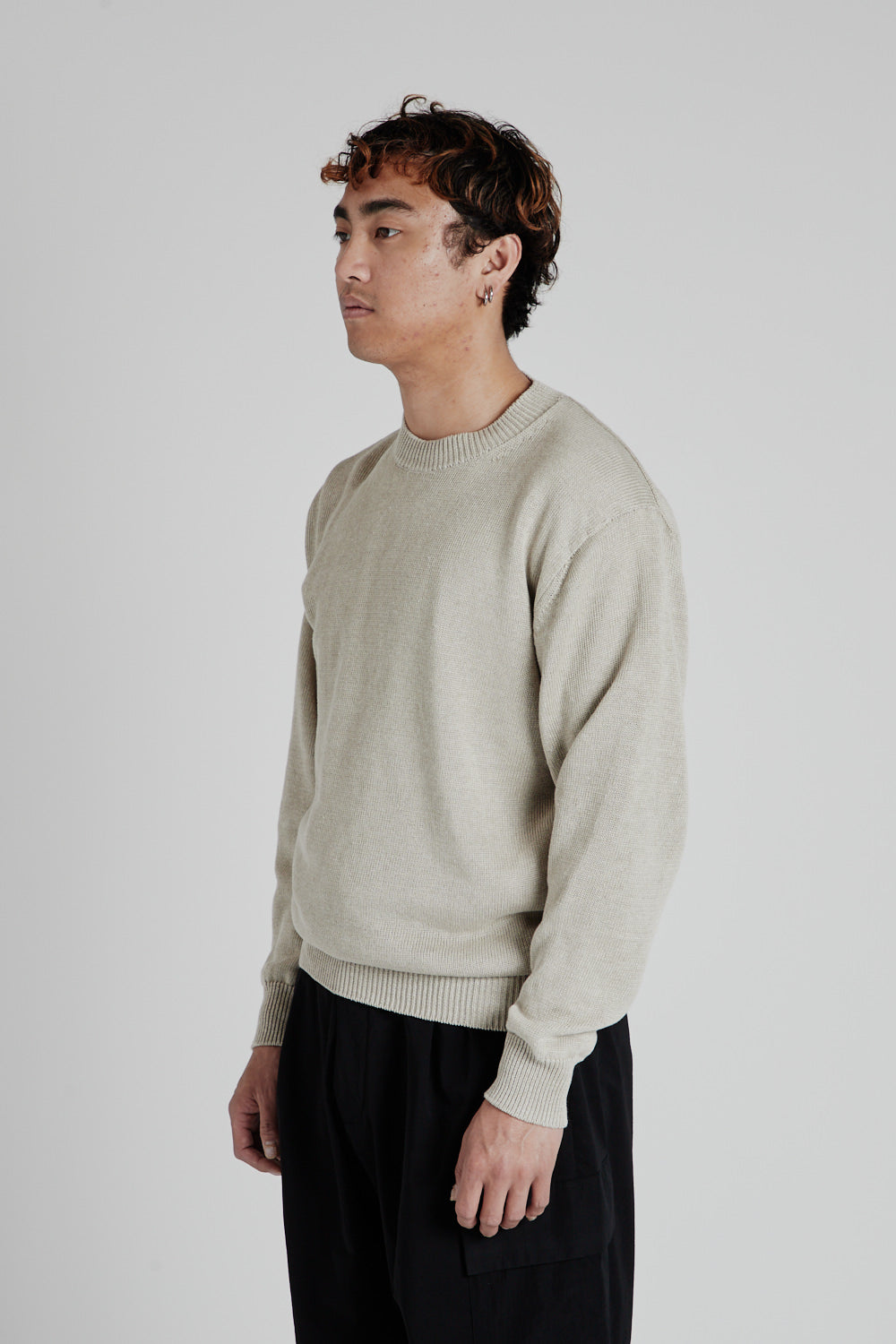 Washed High Count Linen Crew Neck - Natural