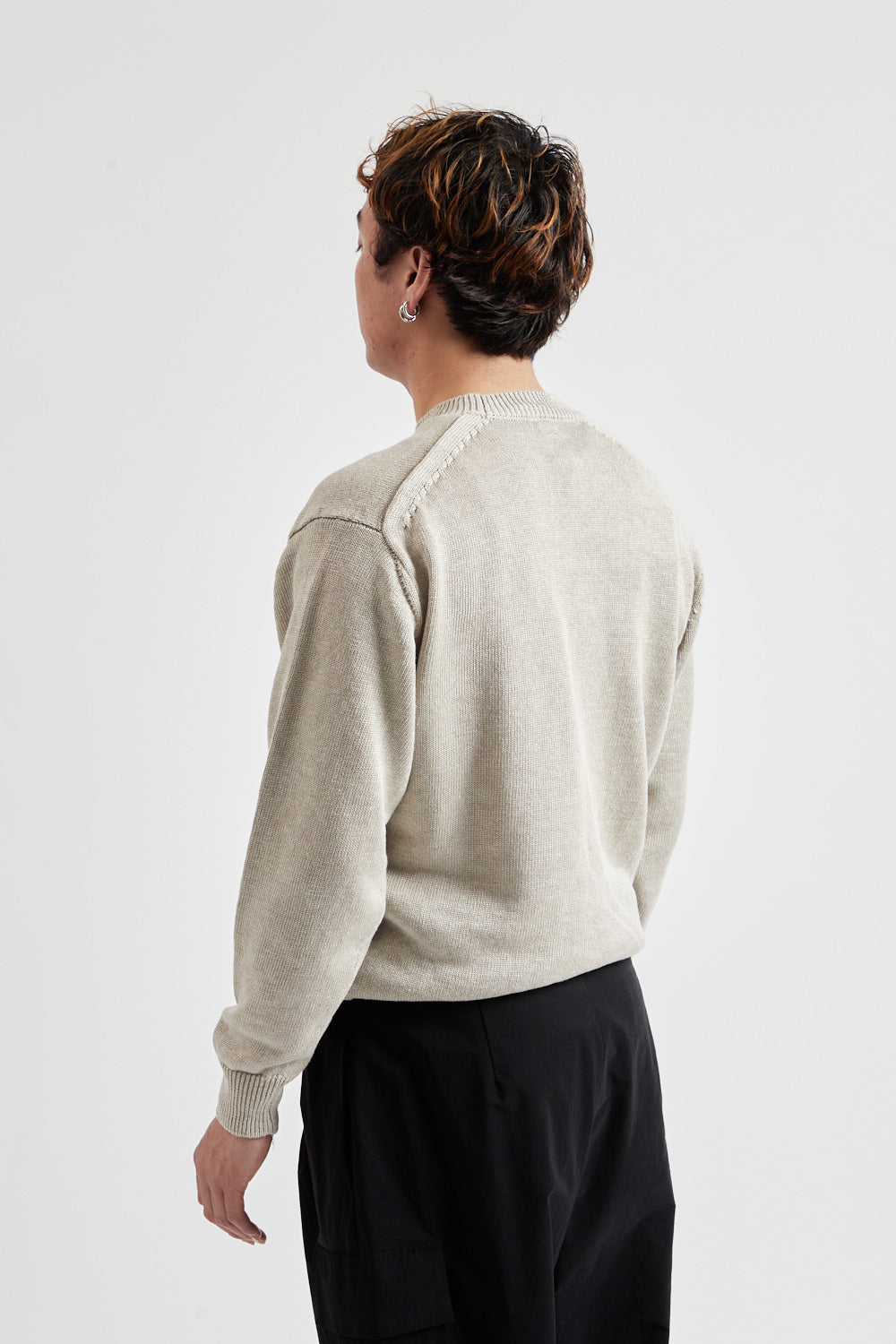 Washed High Count Linen Crew Neck - Natural