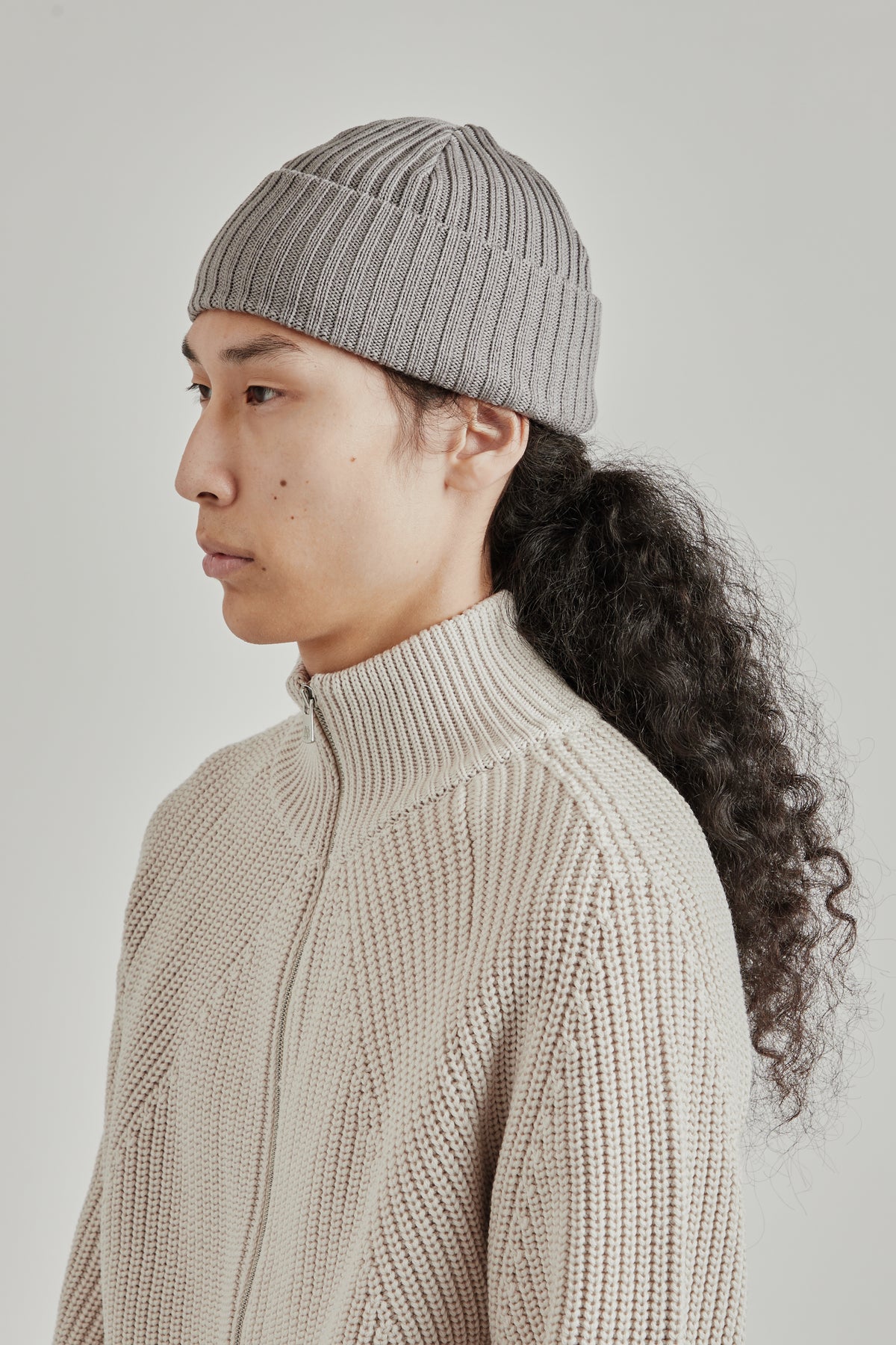 Solid Wool Short Knit Cap - Gray