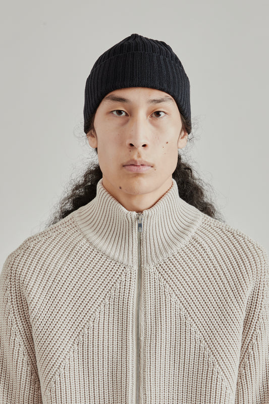 Solid Wool Short Knit Cap - Navy