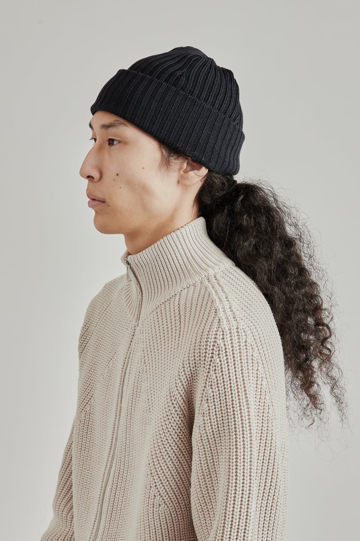 Solid Wool Short Knit Cap - Navy