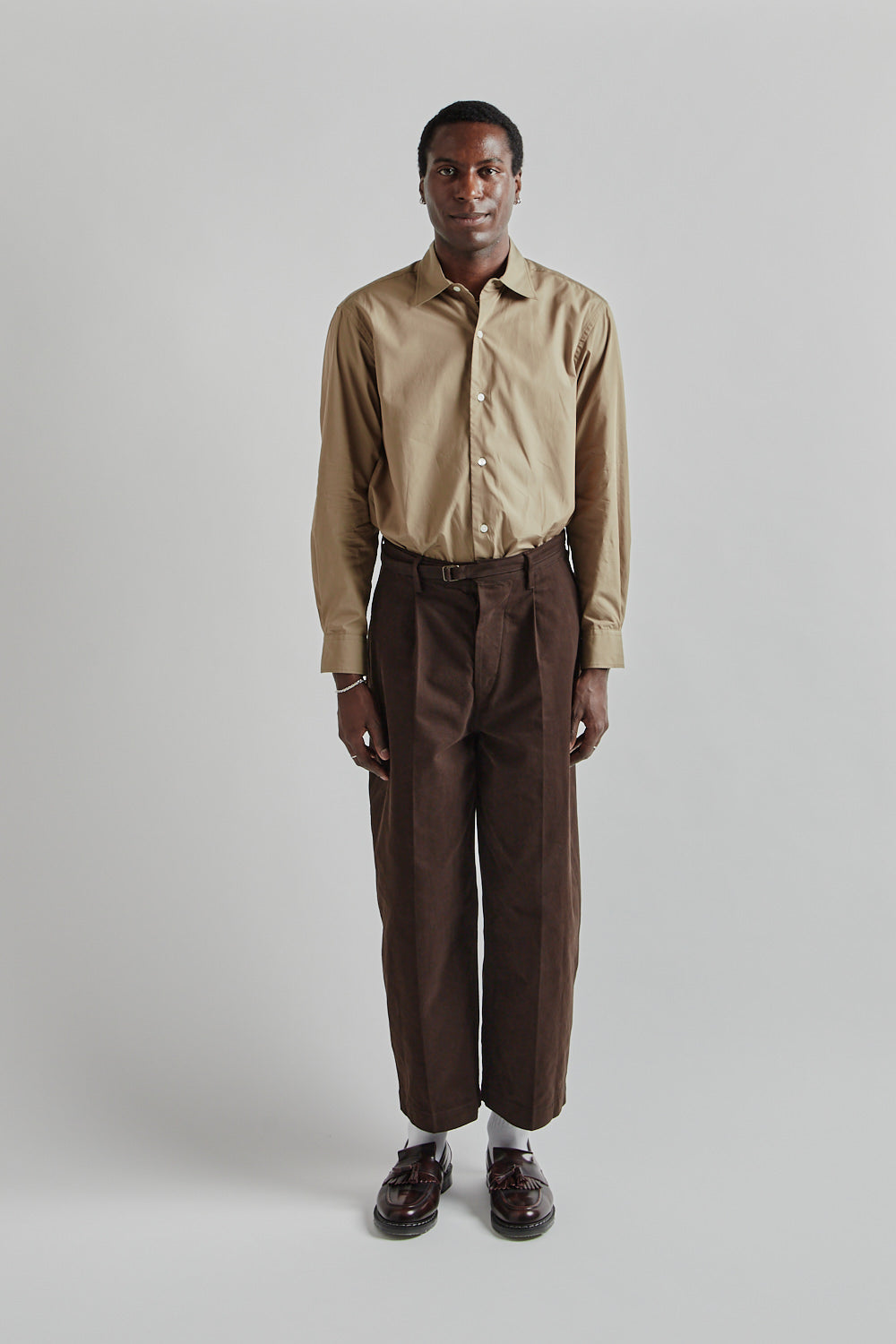 Blurhms Brushed Twill Belted Trousers Chocolate 1