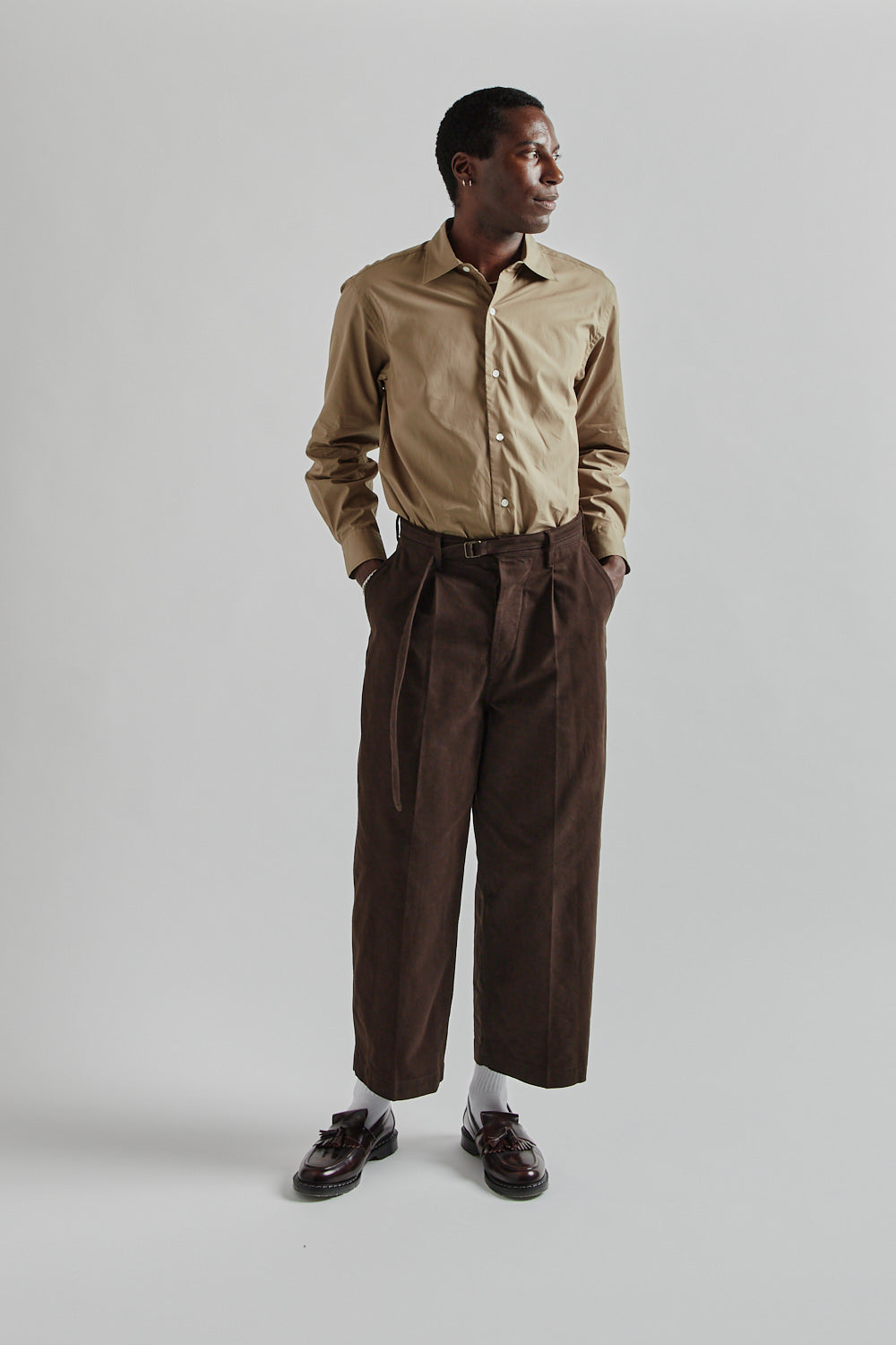 Blurhms Brushed Twill Belted Trousers Chocolate 10