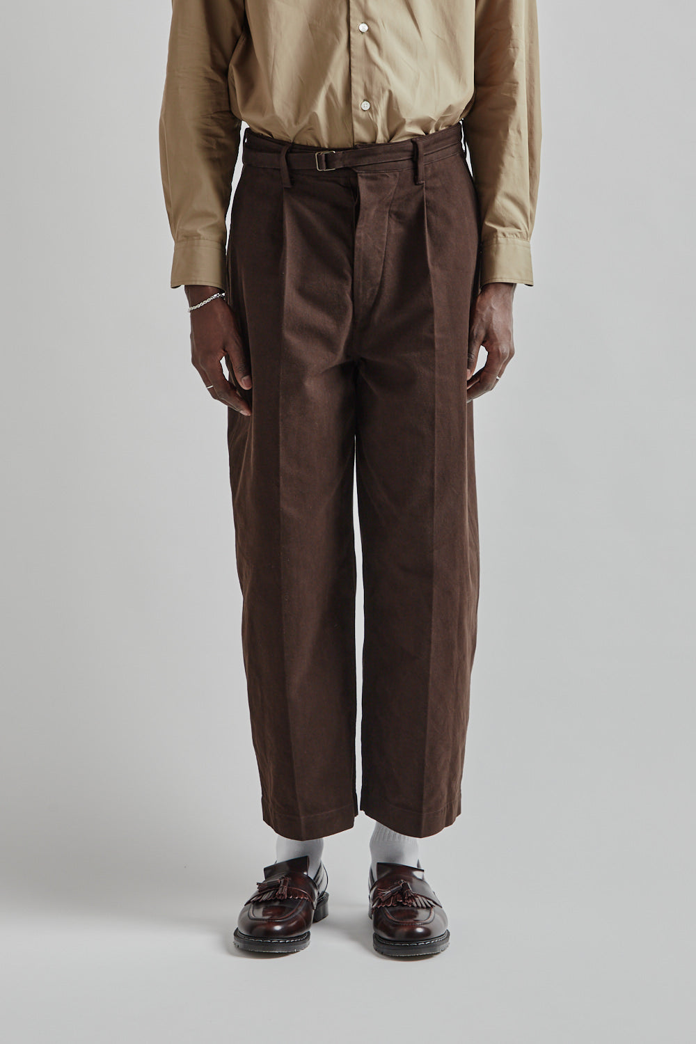 Blurhms Brushed Twill Belted Trousers Chocolate 2