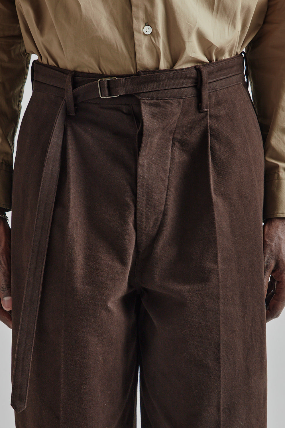 Blurhms Brushed Twill Belted Trousers Chocolate 6