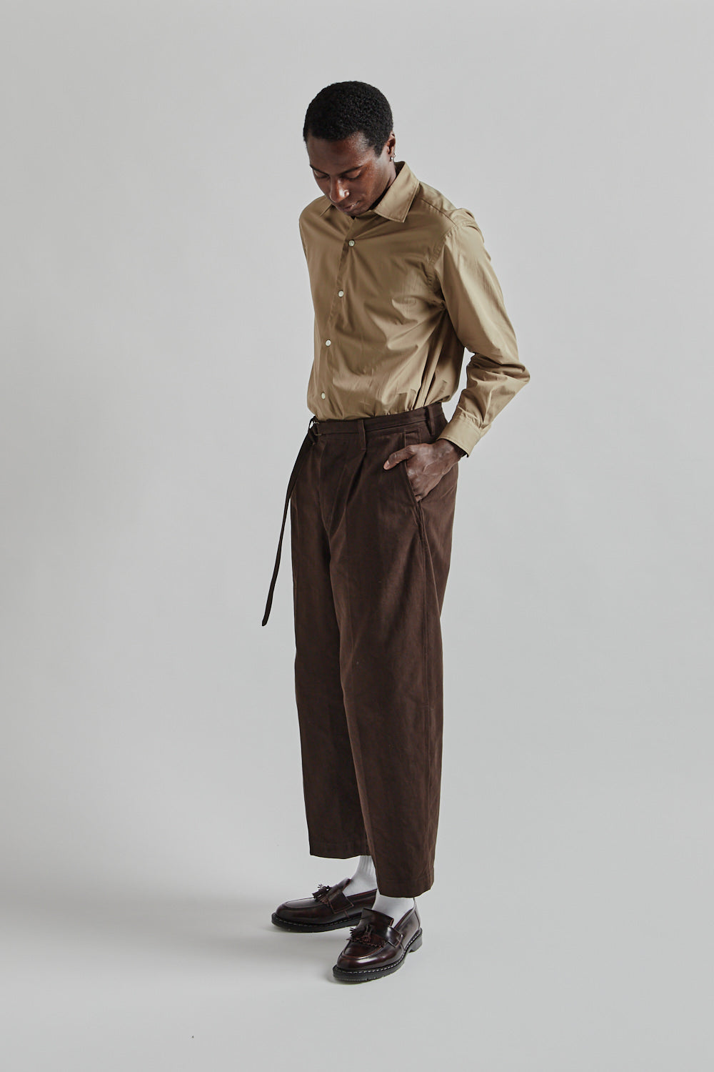 Blurhms Brushed Twill Belted Trousers Chocolate 8