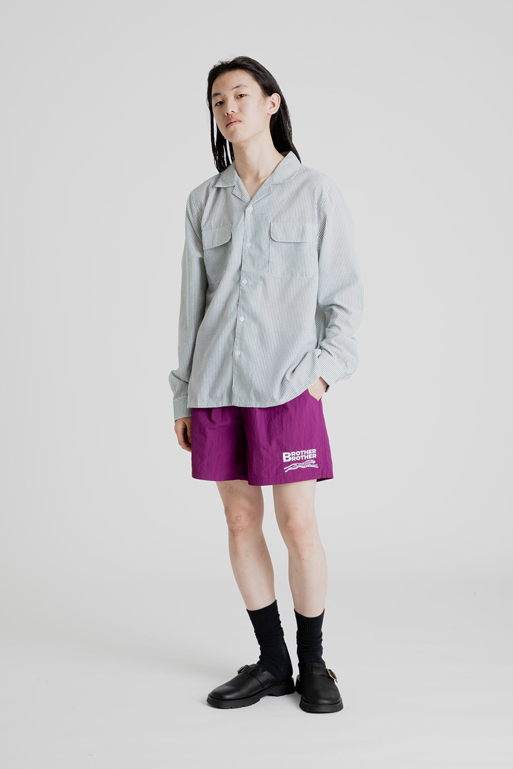 Brother Brother Baggie Short in Nylon Grape