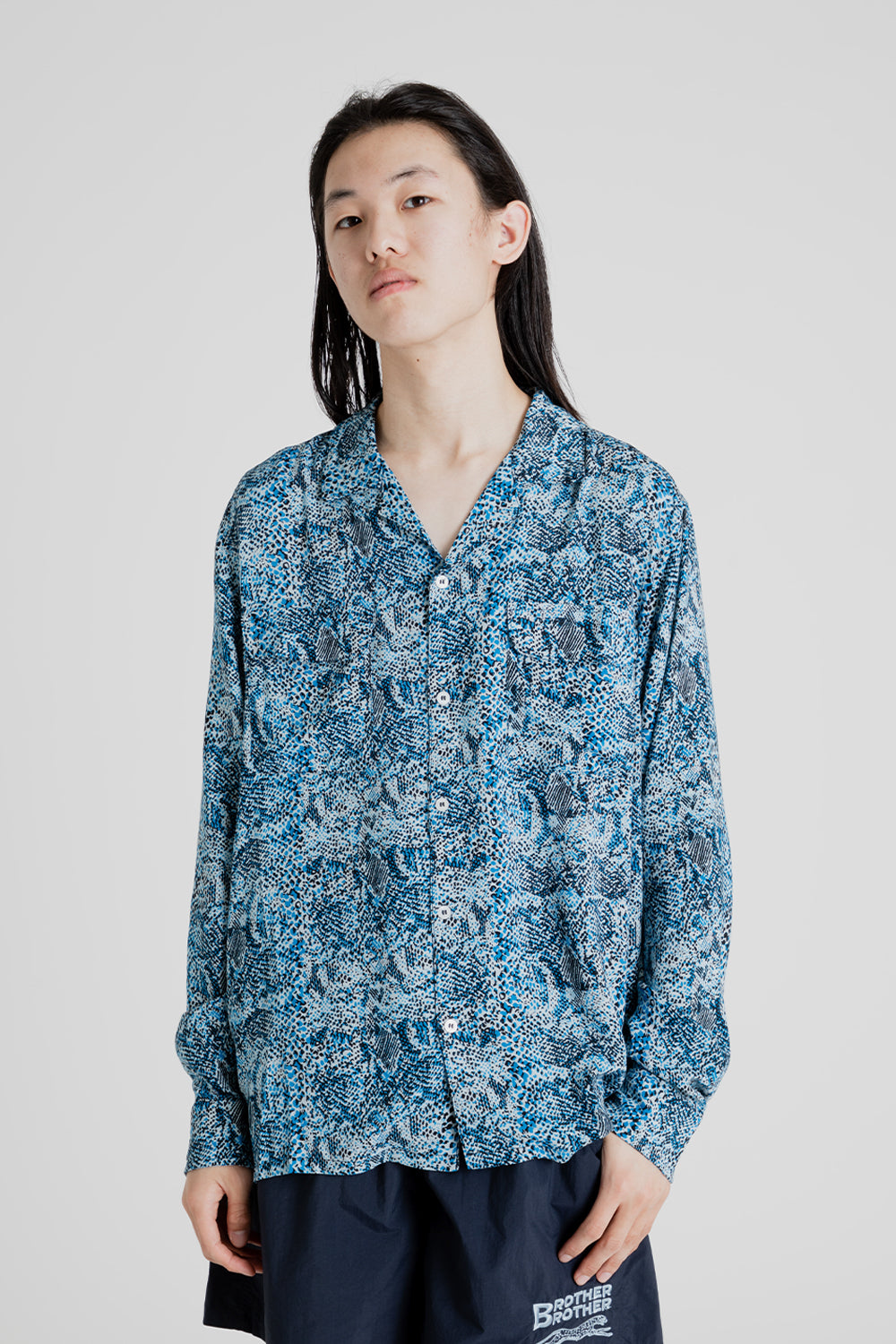 Brother Brother Products LS Rayon Shirt in Blue Snakeskin