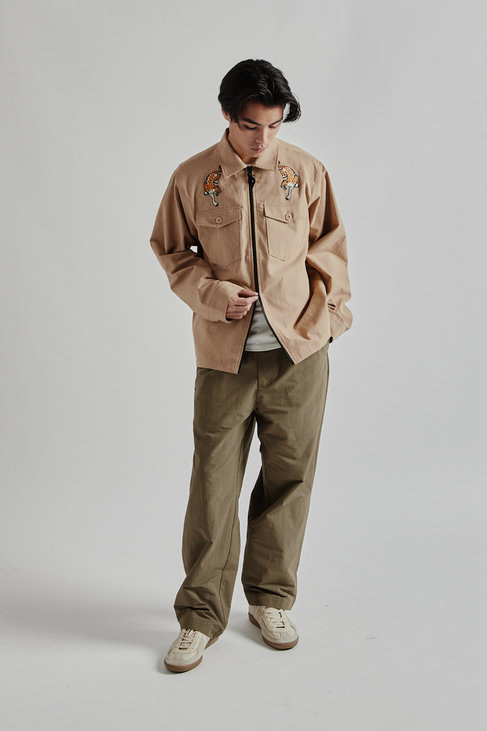 TOKIHO シャツ トキホ susuri mittan military Brother Brother Military Souvenier Zip Shirt - Khaki | Wallace