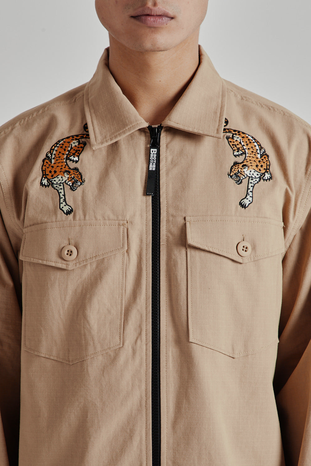 Brother Brother Military Souvenier Zip Shirt - Khaki | Wallace