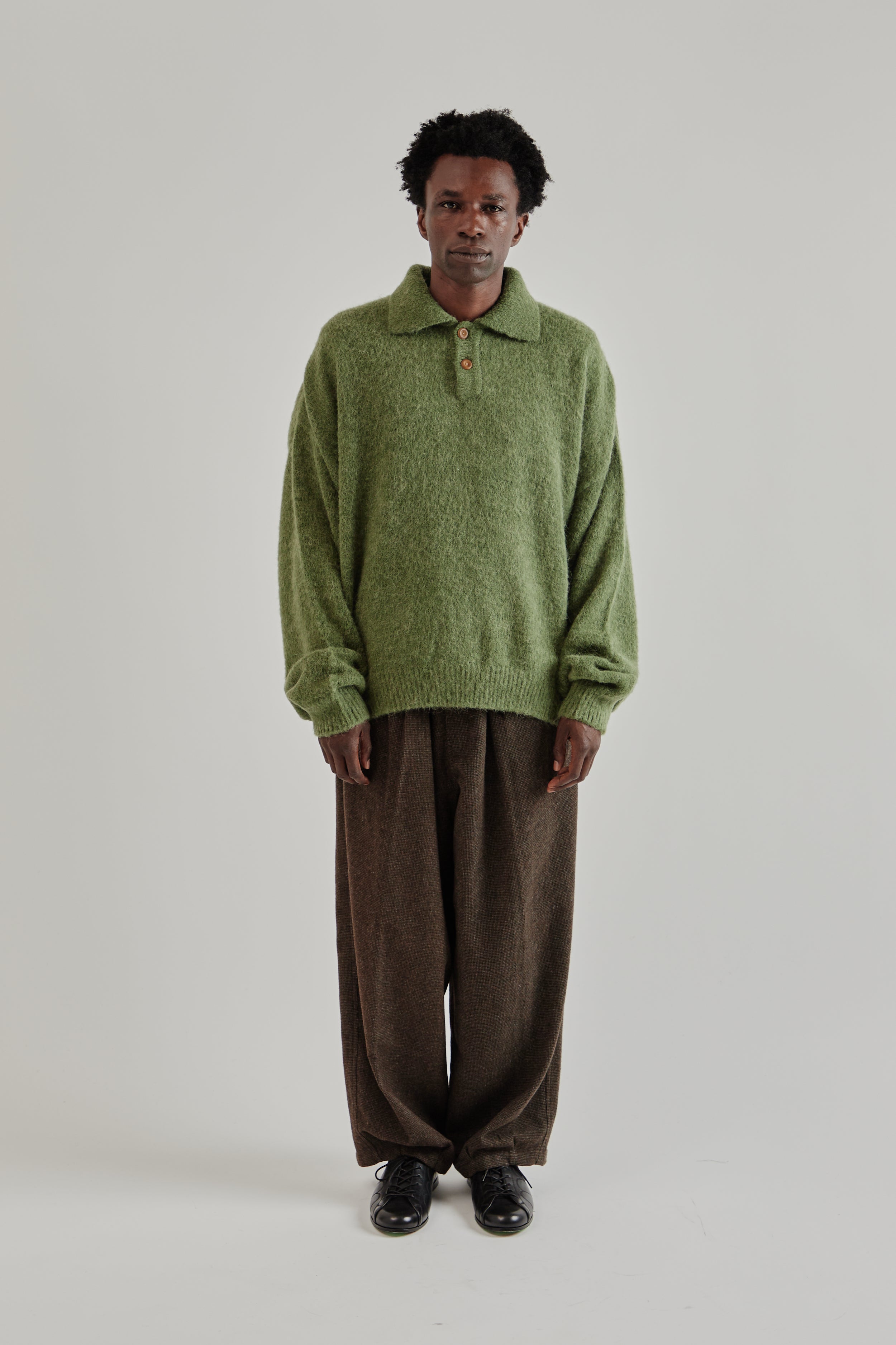 Alpaca Polo Sweater - Green – Wallace Mercantile Shop