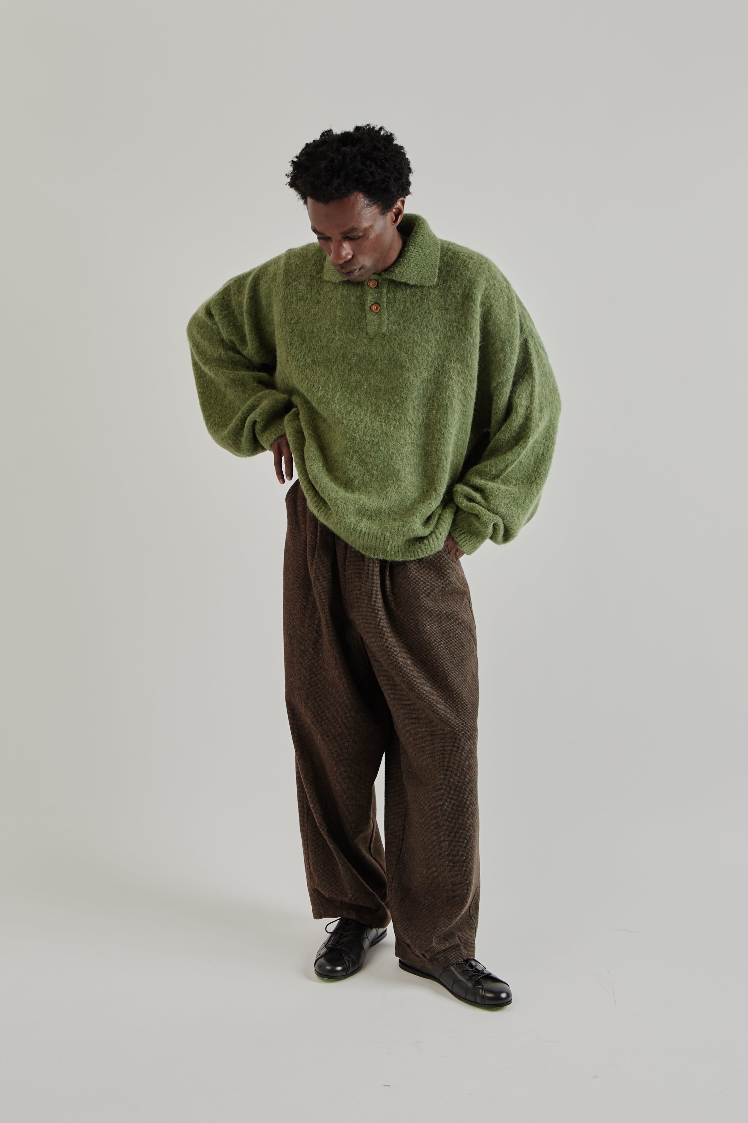Alpaca Polo Sweater - Green – Wallace Mercantile Shop