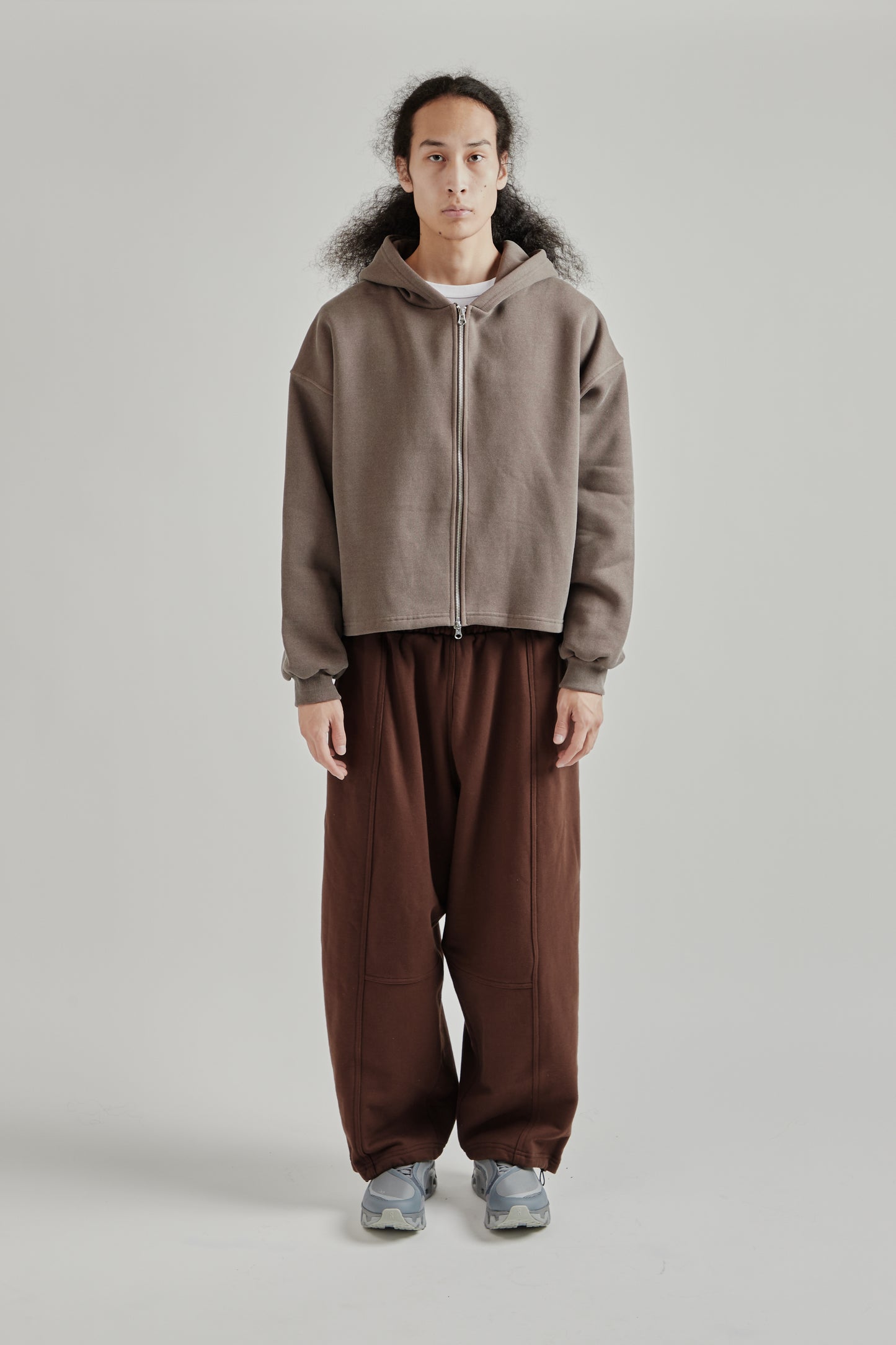 Boxy Zip-Up Hoodie - Brown