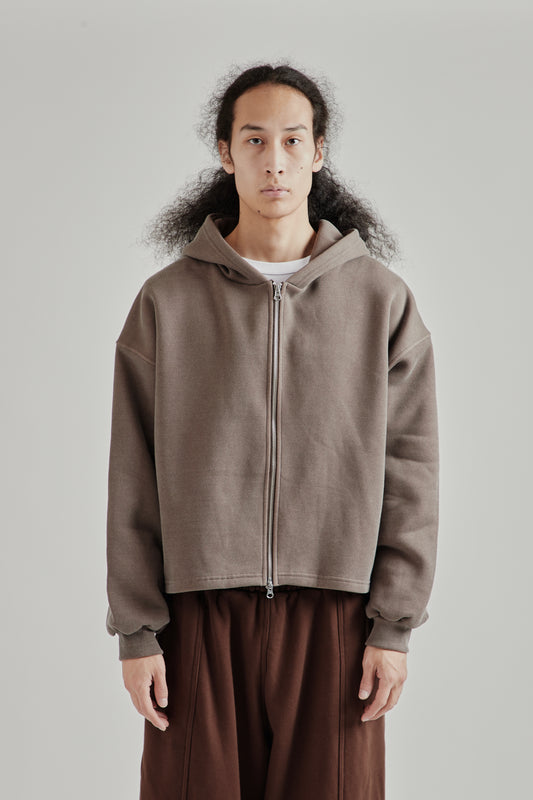 Boxy Zip-Up Hoodie - Brown