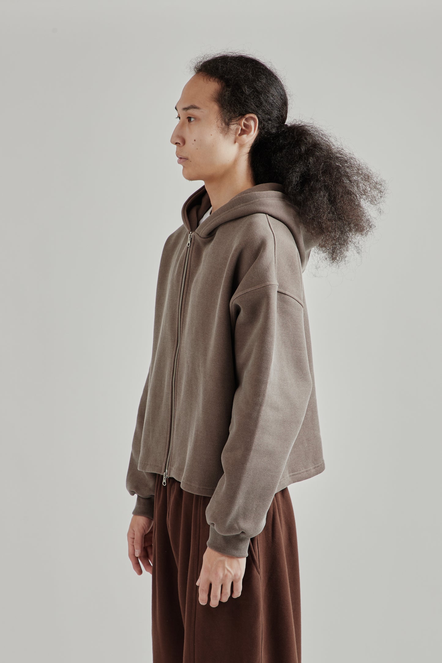 Boxy Zip-Up Hoodie - Brown