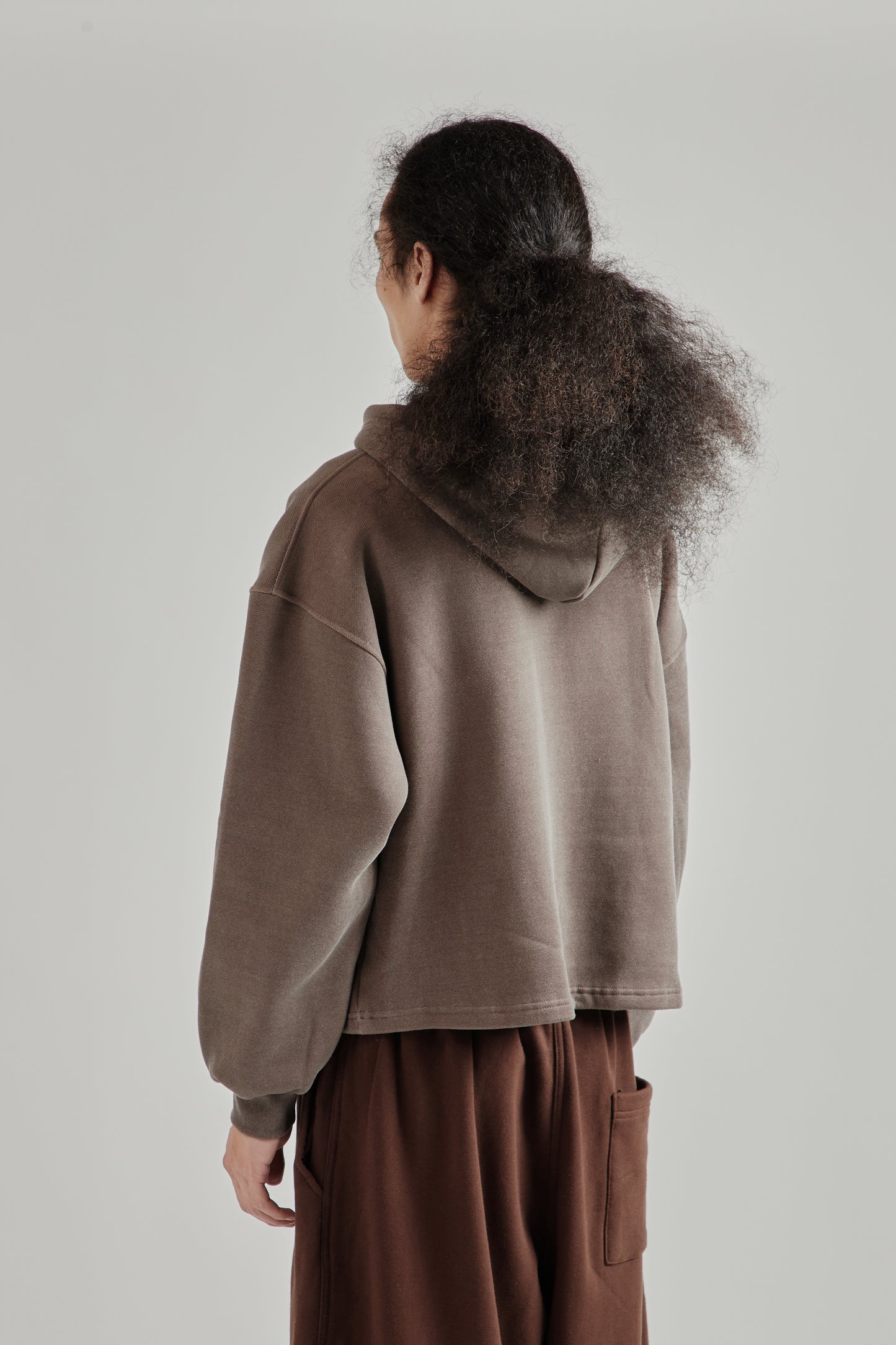 Boxy Zip-Up Hoodie - Brown