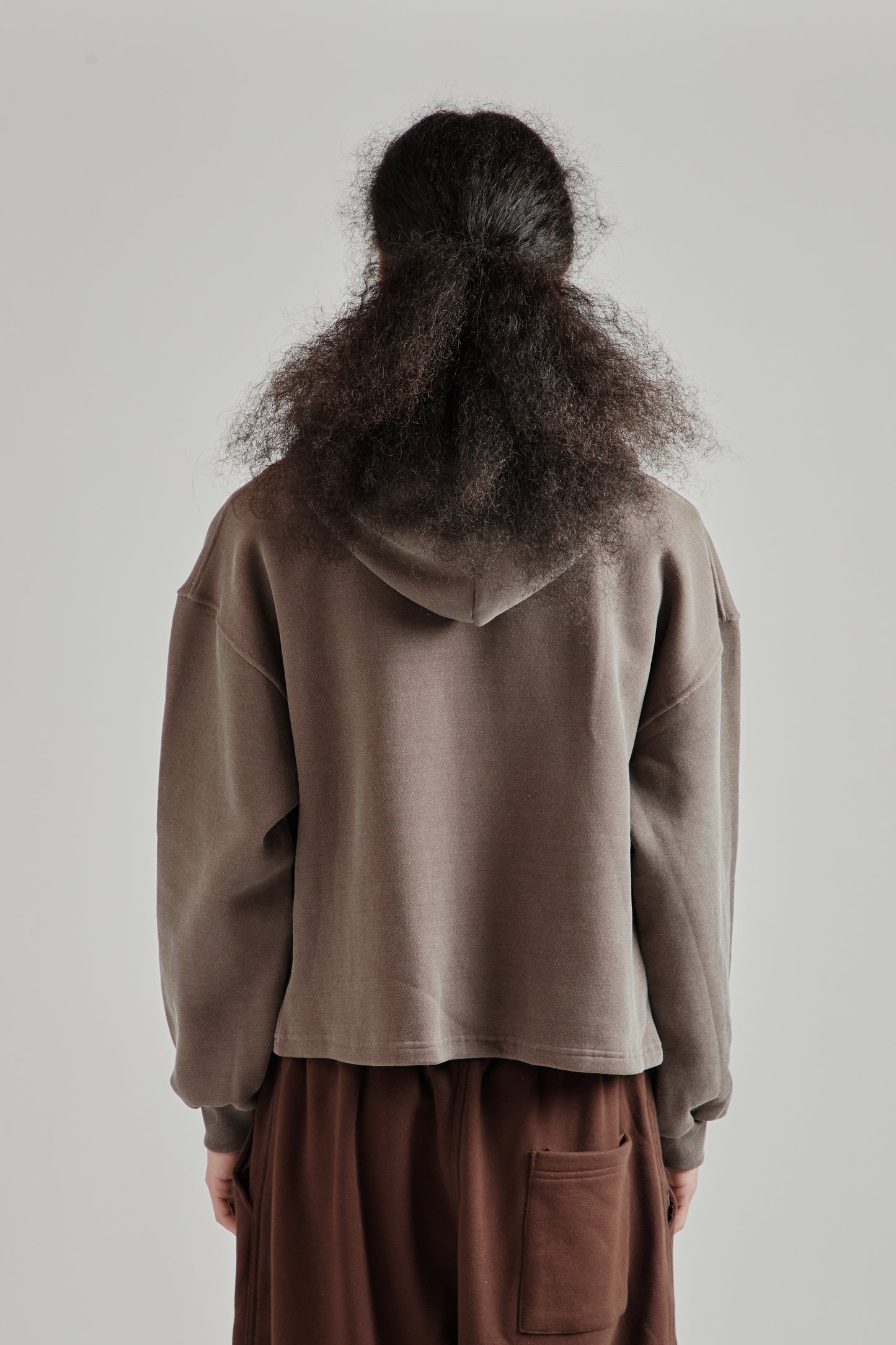 Boxy Zip-Up Hoodie - Brown