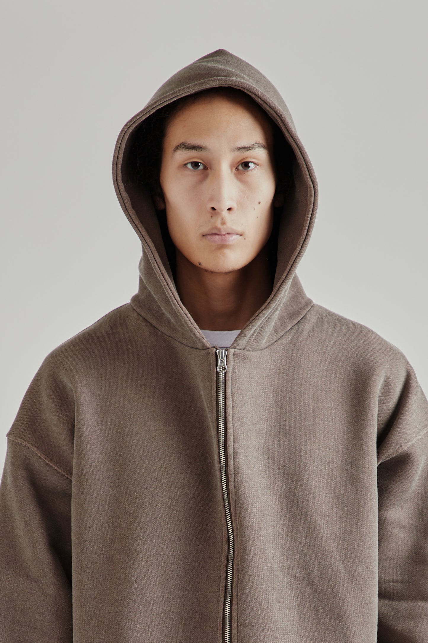 Boxy Zip-Up Hoodie - Brown