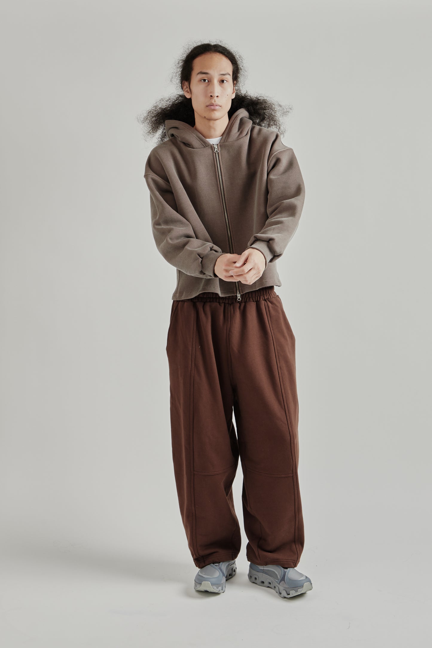 Boxy Zip-Up Hoodie - Brown