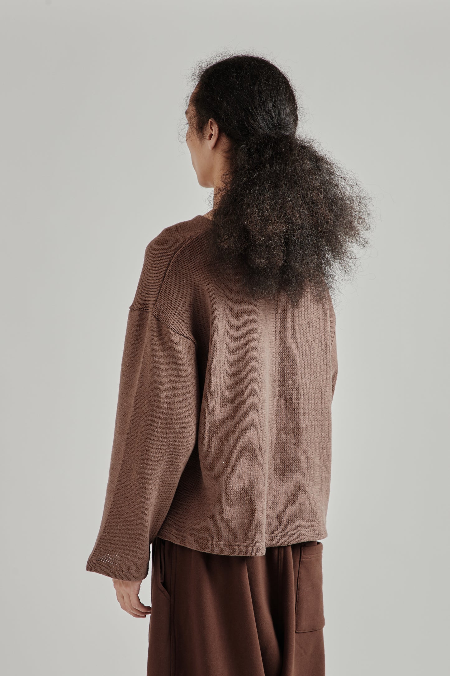 Crochet Boxy Sweater - Brown