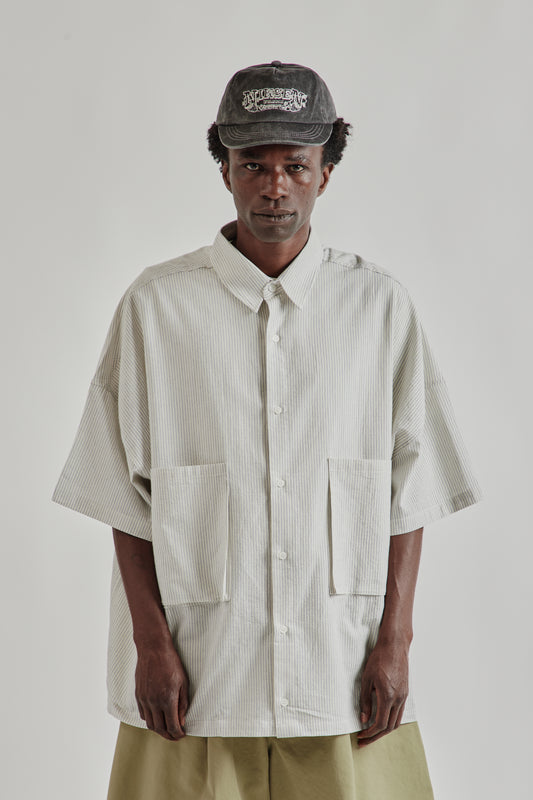Two-pocket Big Shirt - Blue Stripe