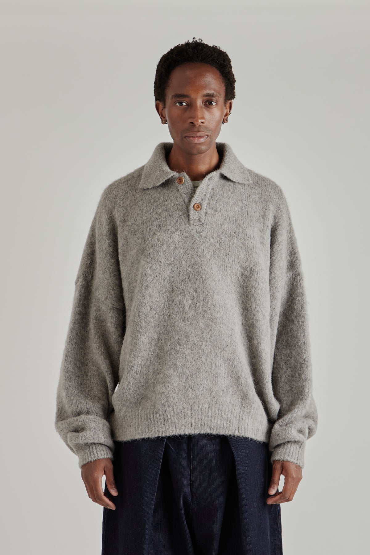 Estudio Niksen FW26 Alpaca Polo Sweater Grey1787