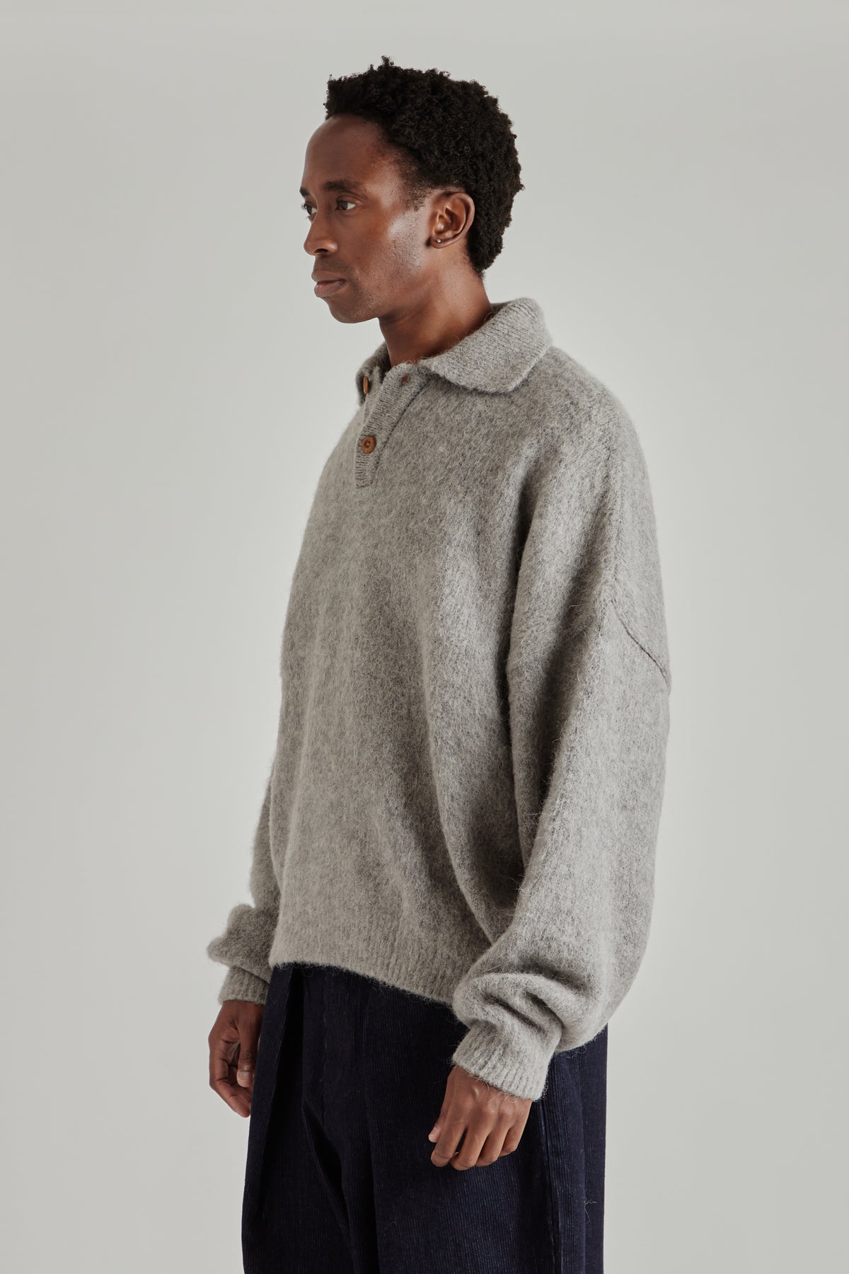 Estudio Niksen FW26 Alpaca Polo Sweater Grey1791