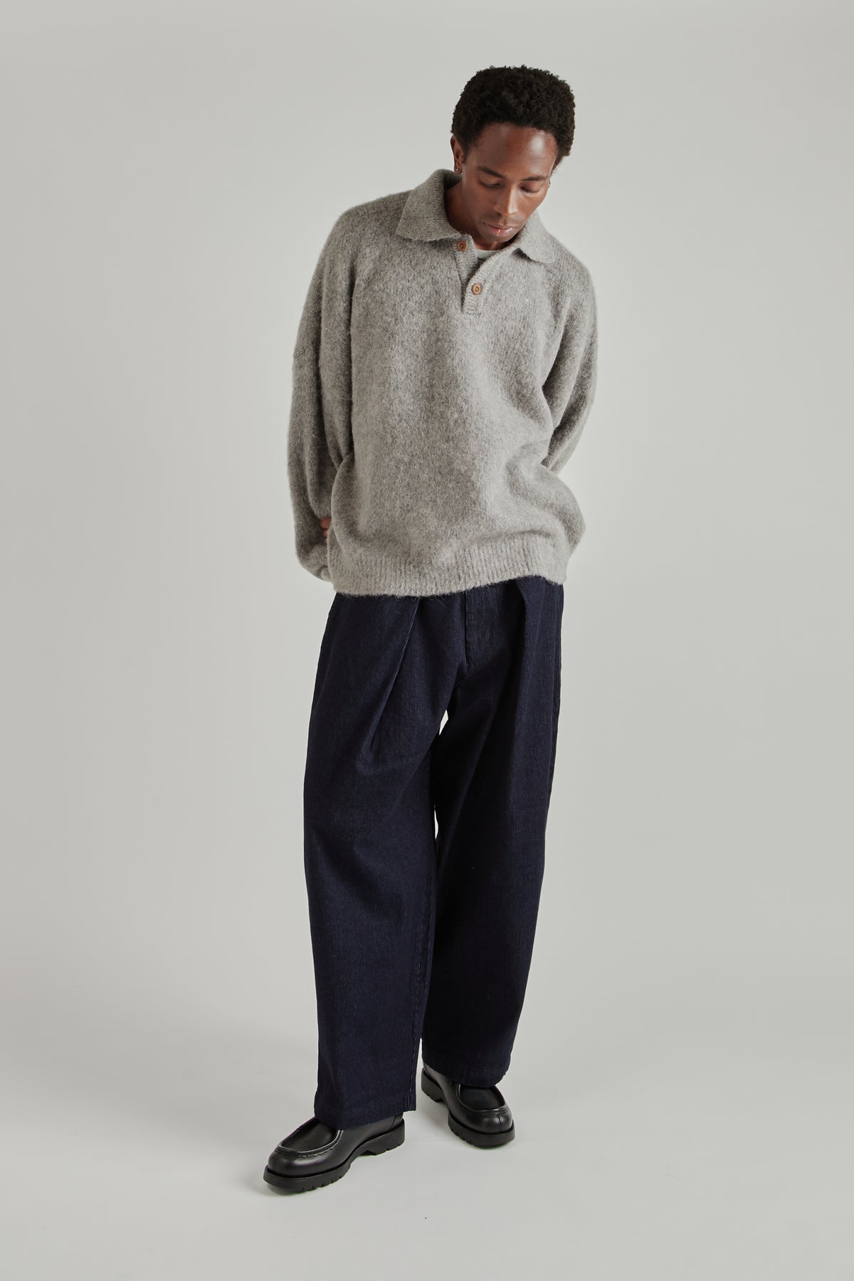 Estudio Niksen FW26 Alpaca Polo Sweater Grey1802