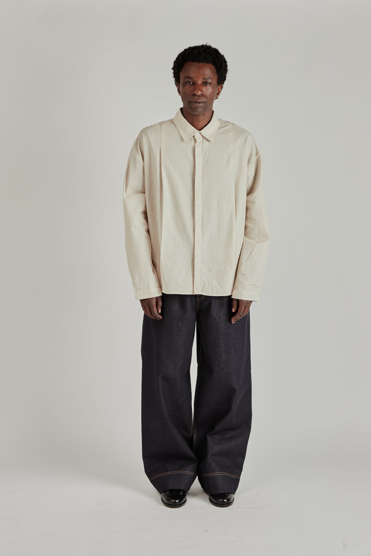 Boxy Pleated Shirt - Brown