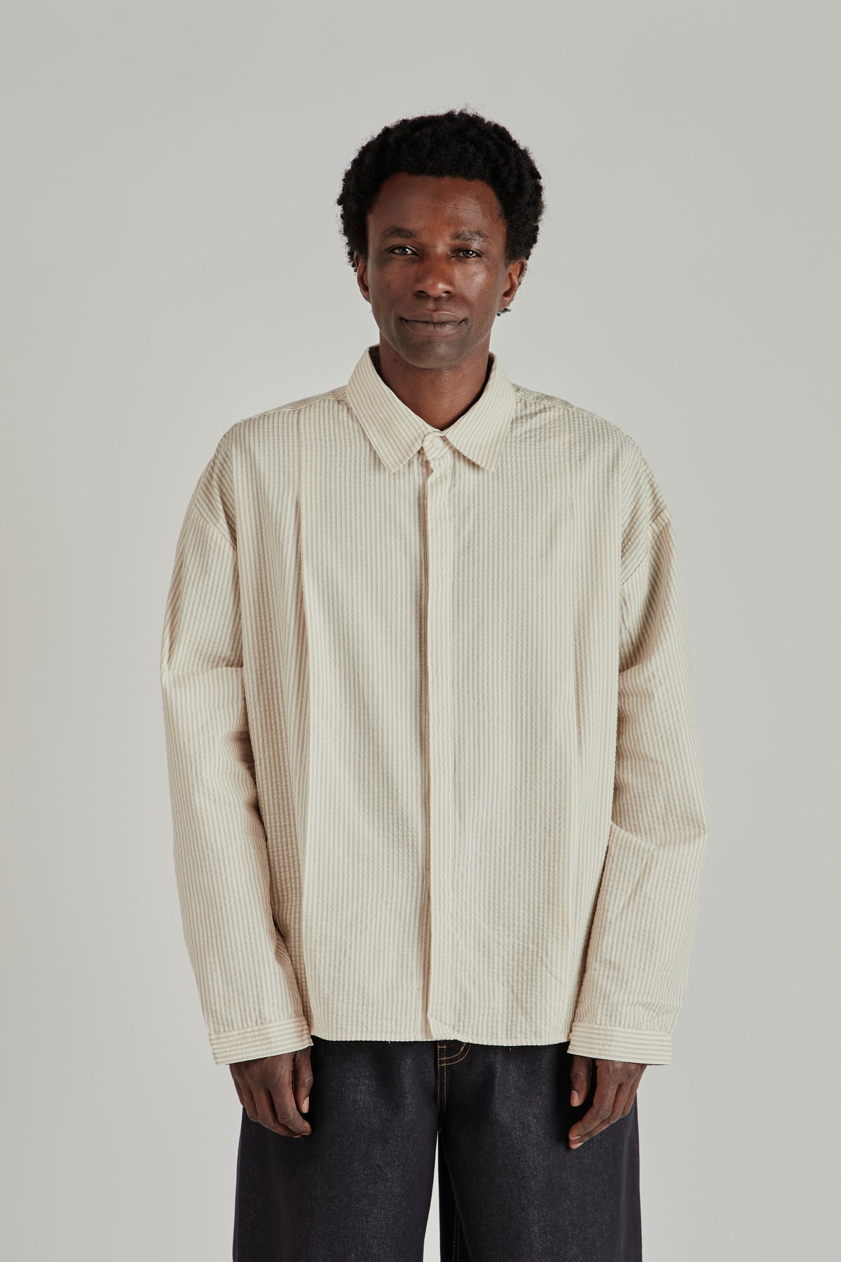 Boxy Pleated Shirt - Brown