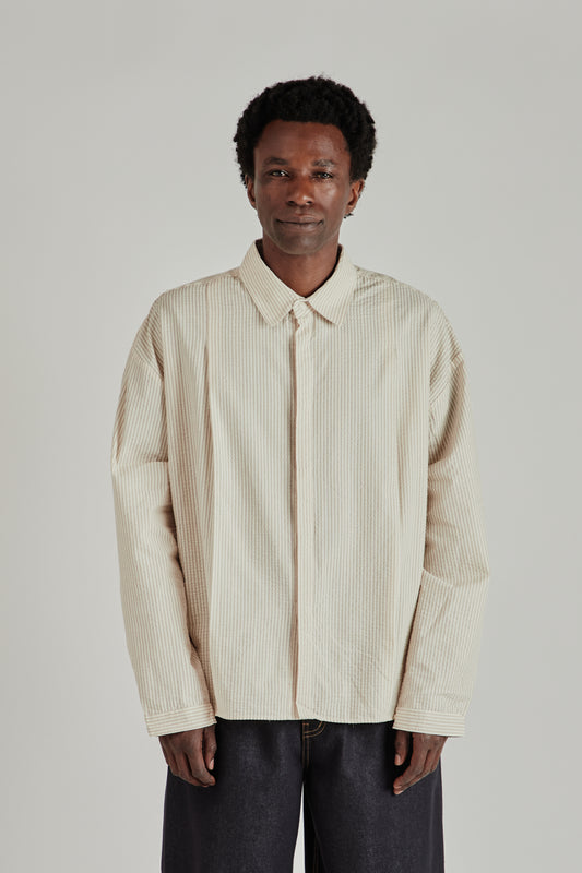 Boxy Pleated Shirt - Brown