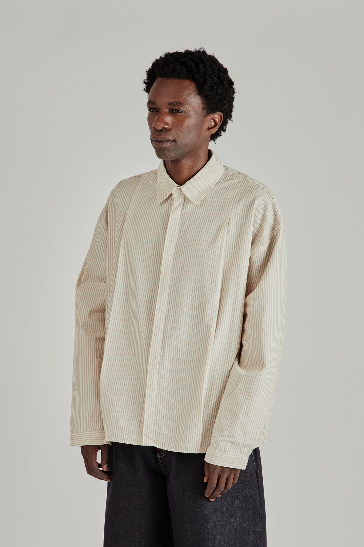 Boxy Pleated Shirt - Brown