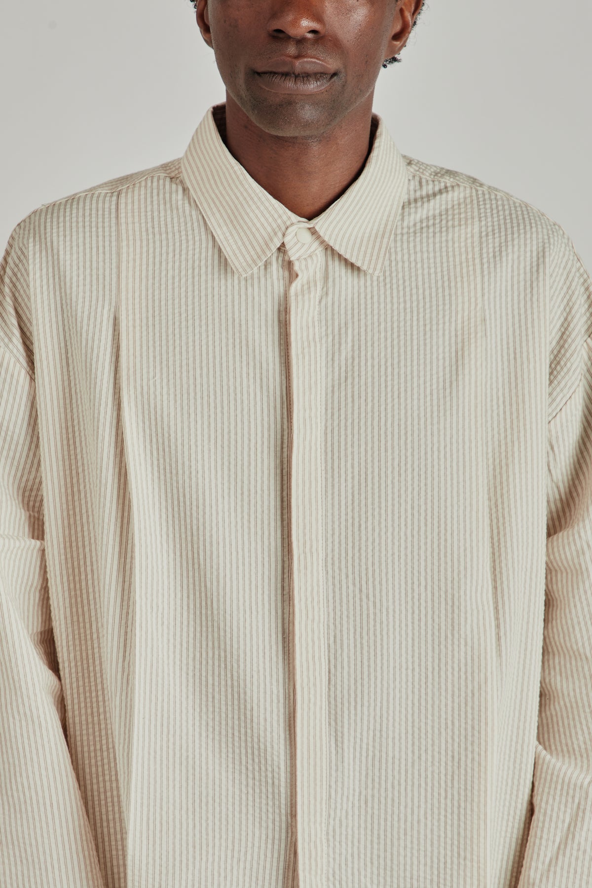 Boxy Pleated Shirt - Brown
