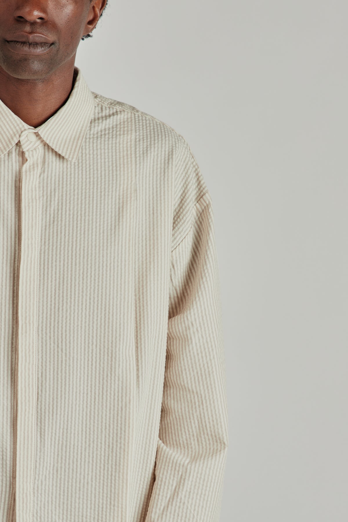 Boxy Pleated Shirt - Brown